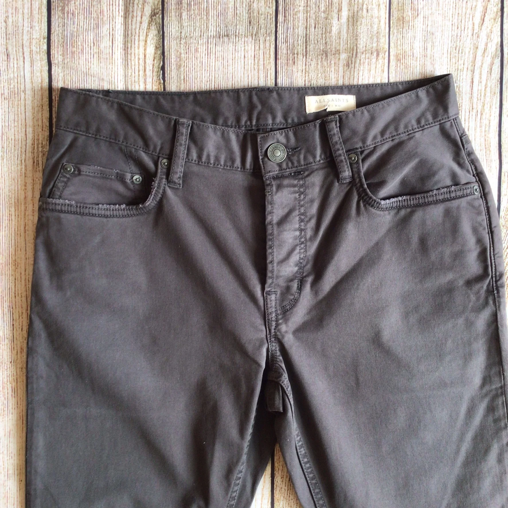 AllSaints Spitalfields Dark Grey Ripped Knee Rex Jeans Size W30 - Image 3