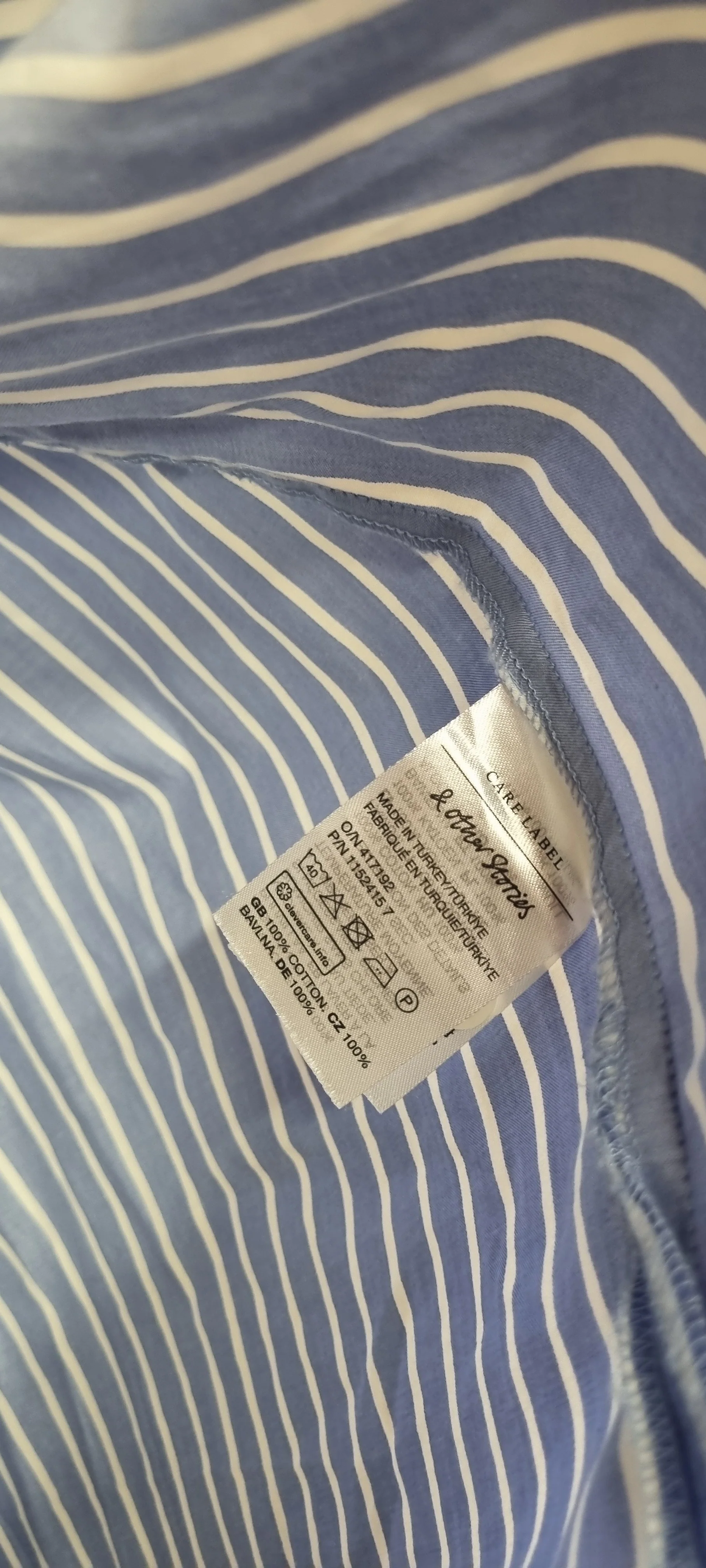 & Other Stories Blue Striped Shirt Button Up Mini Dress Size 16 - Image 3