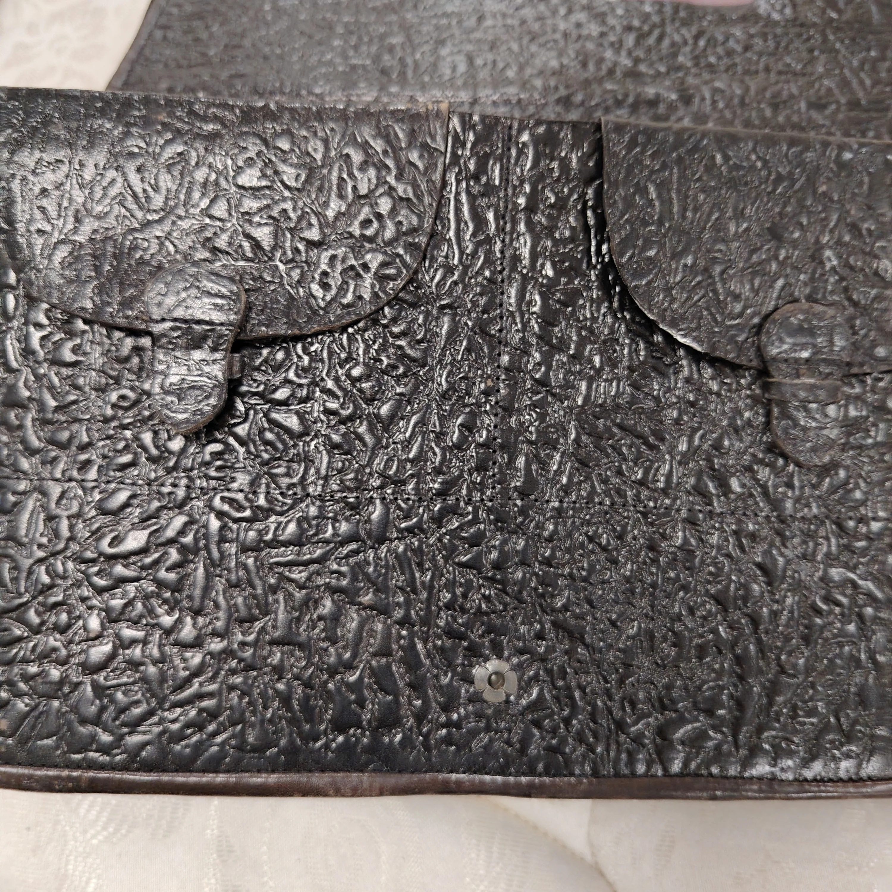 Rare Antique Tooled Carved Leather Egyptian Bag Wallet - Image 4