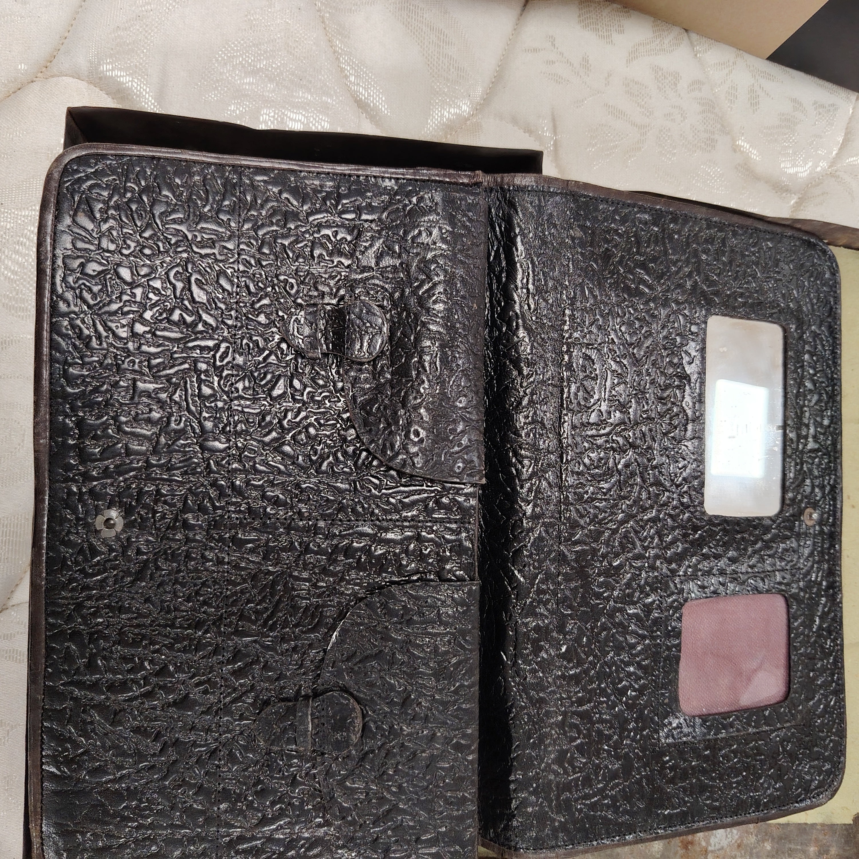 Rare Antique Tooled Carved Leather Egyptian Bag Wallet - Image 7