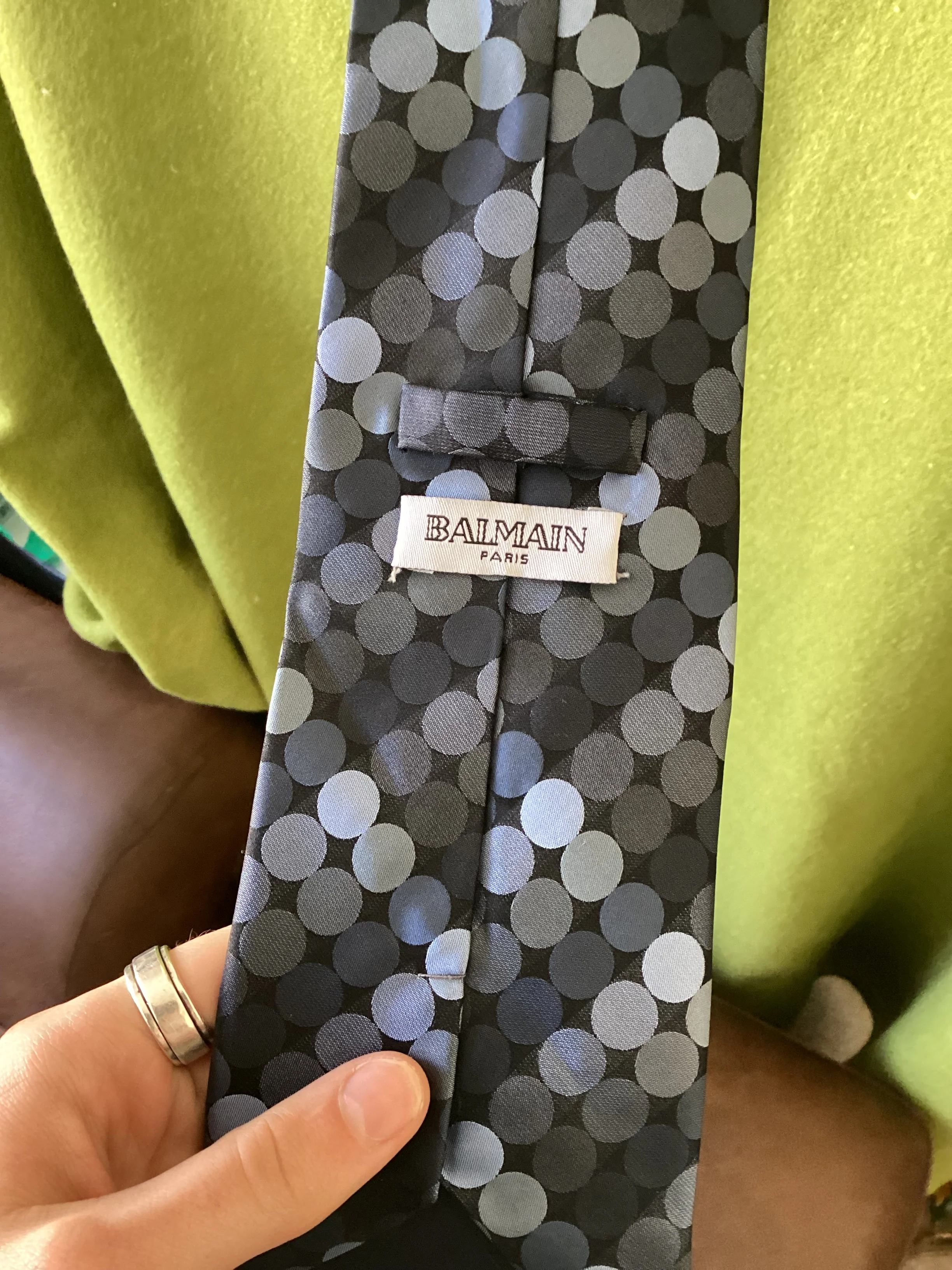 Balmain Paris Black and Blue Spotted Silk Tie - Image 3
