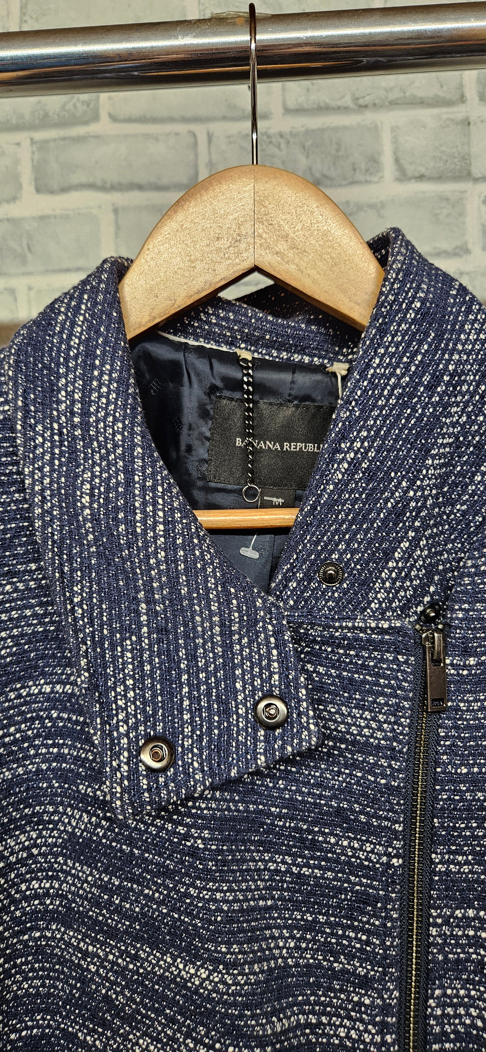Banana Republic Blue and White Textured Cocoon Coat Size Medium - Image 2