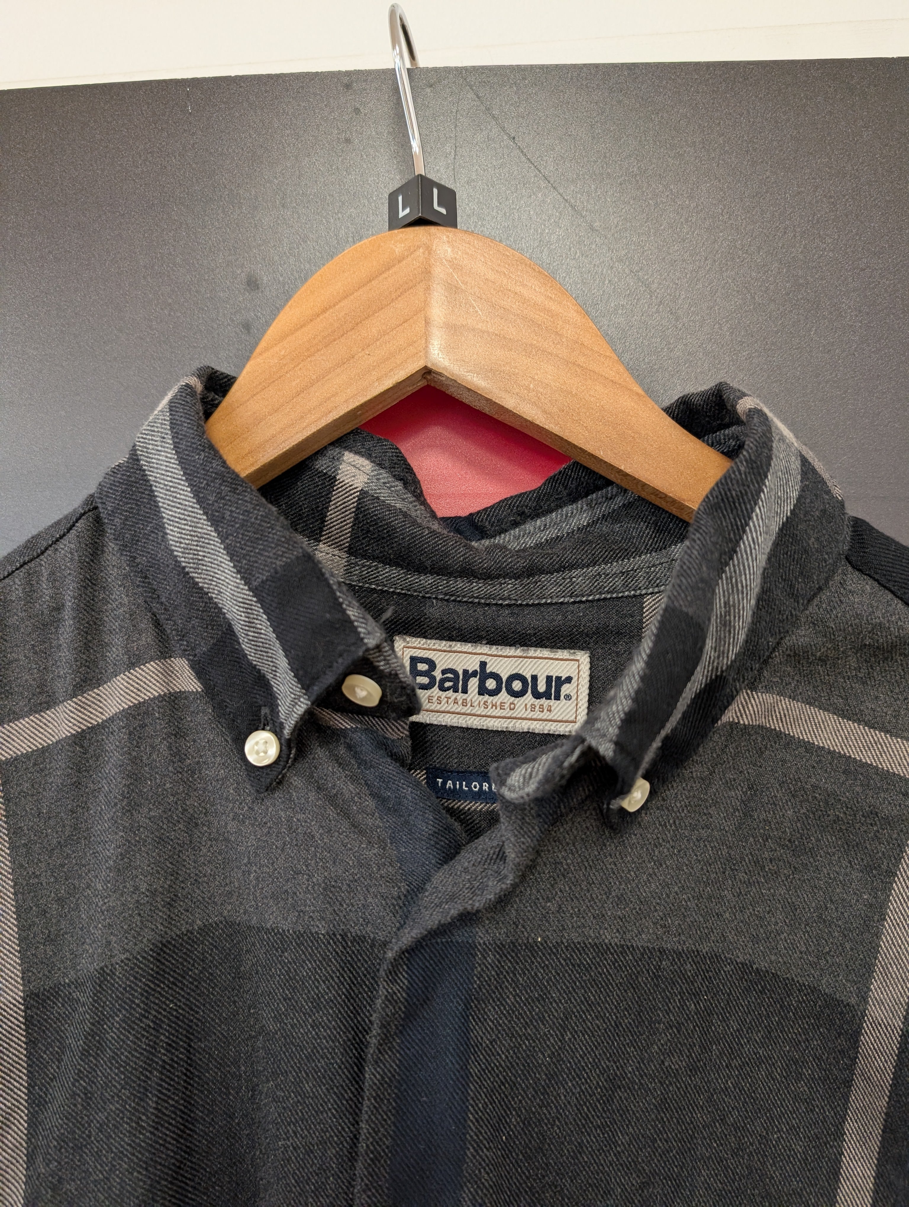 Barbour Dunoon Tailored Black/White Checked Shirt Size L - Image 3