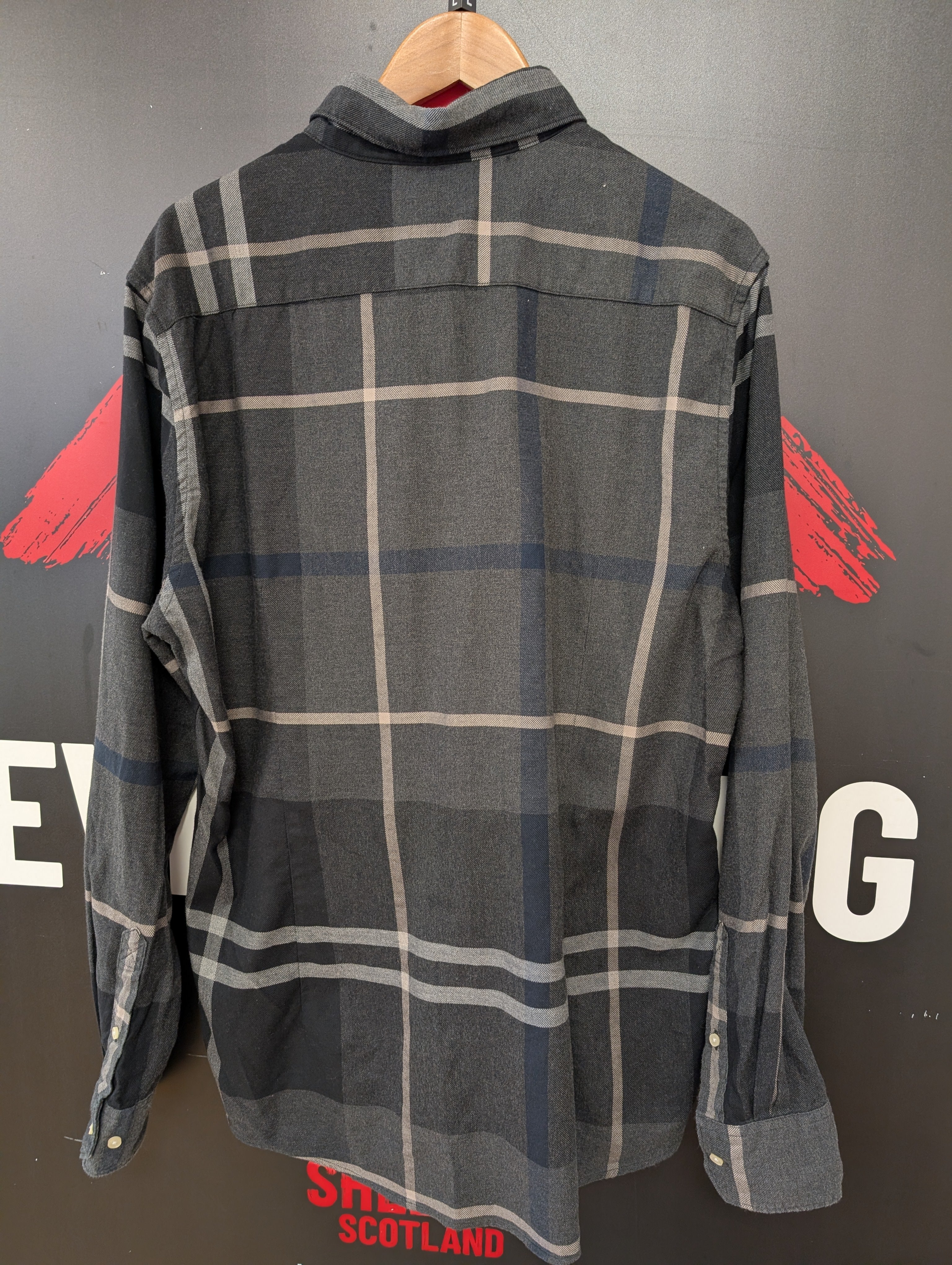 Barbour Dunoon Tailored Black/White Checked Shirt Size L - Image 4
