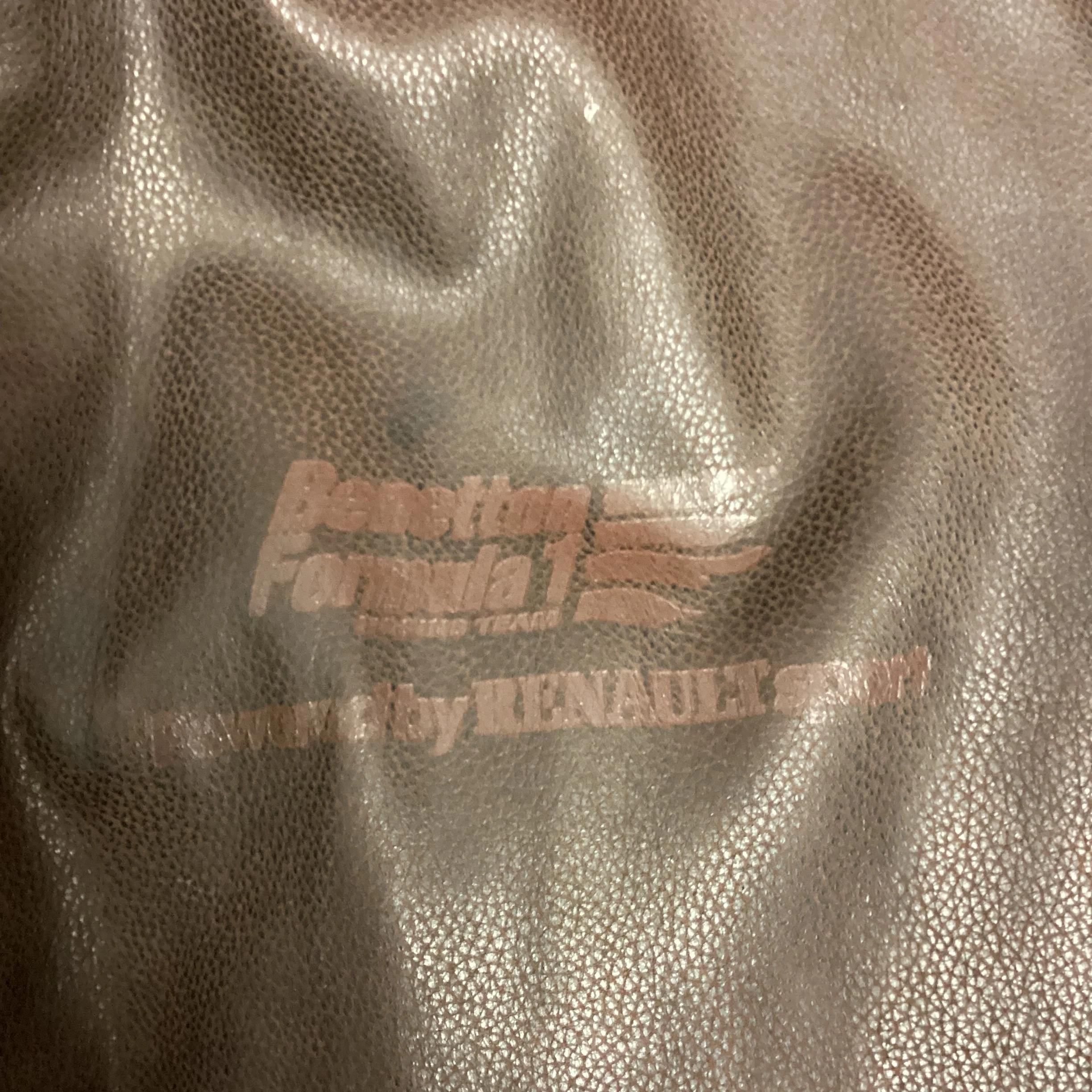 Benetton Formula 1 Powered by Renault Brown Vintage Leather Jacket Medium - Image 4