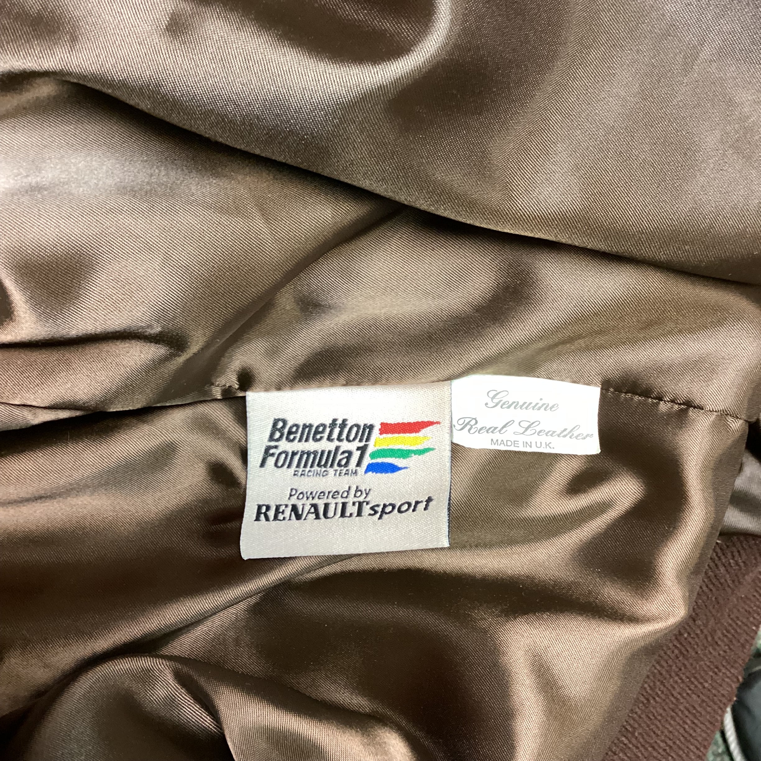 Benetton Formula 1 Powered by Renault Brown Vintage Leather Jacket Medium - Image 5