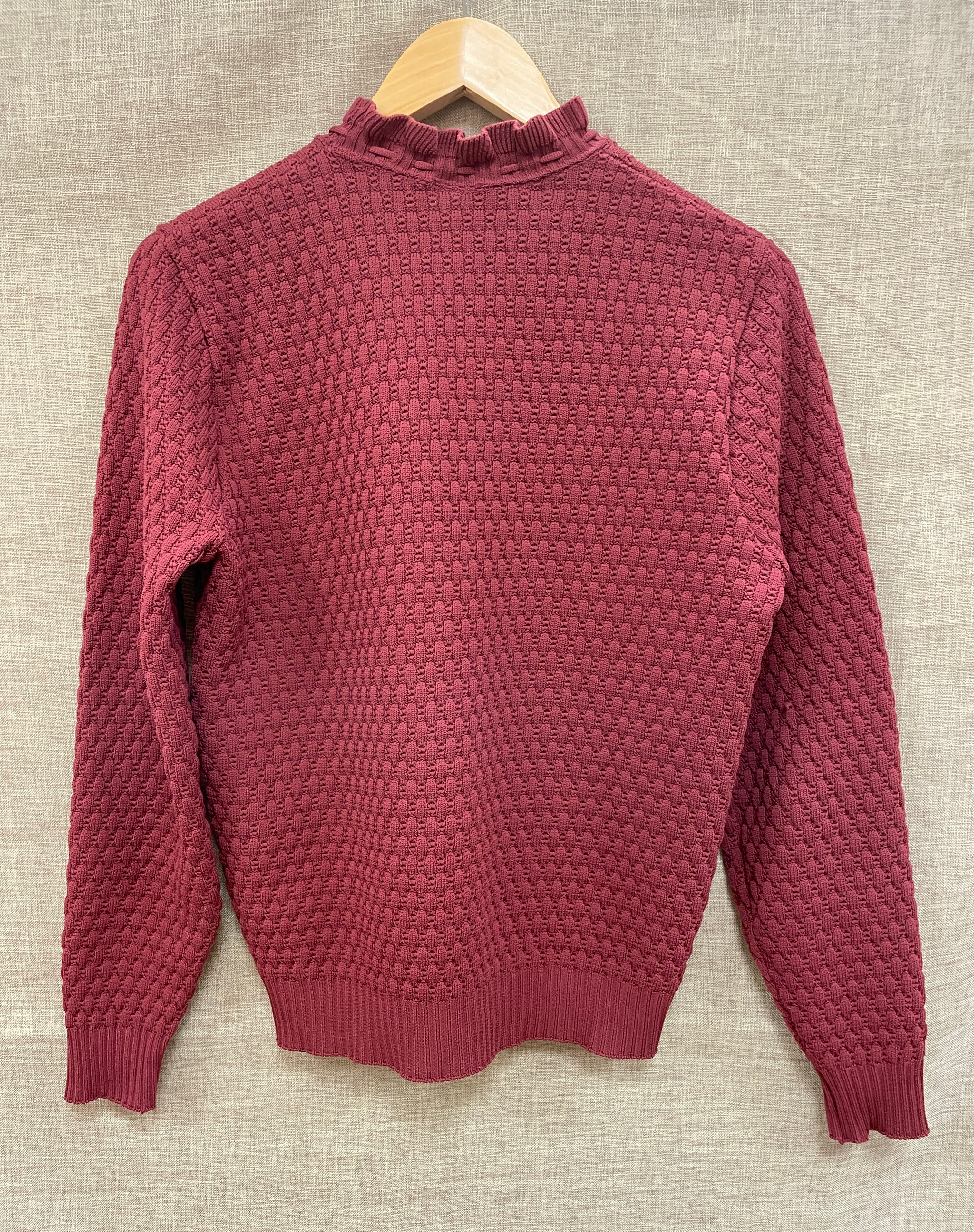 BHS Vintage 1980s Burgundy Maroon Red Tie Neck Jumper 18 - Image 5