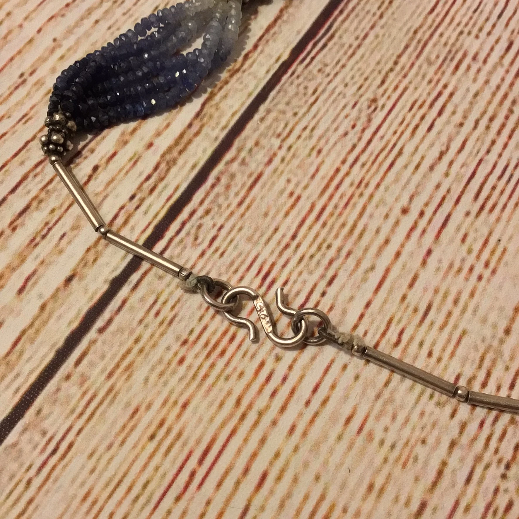 Blue Sapphire Multi Beaded 925 Hallmark Clasp Necklace - Image 11