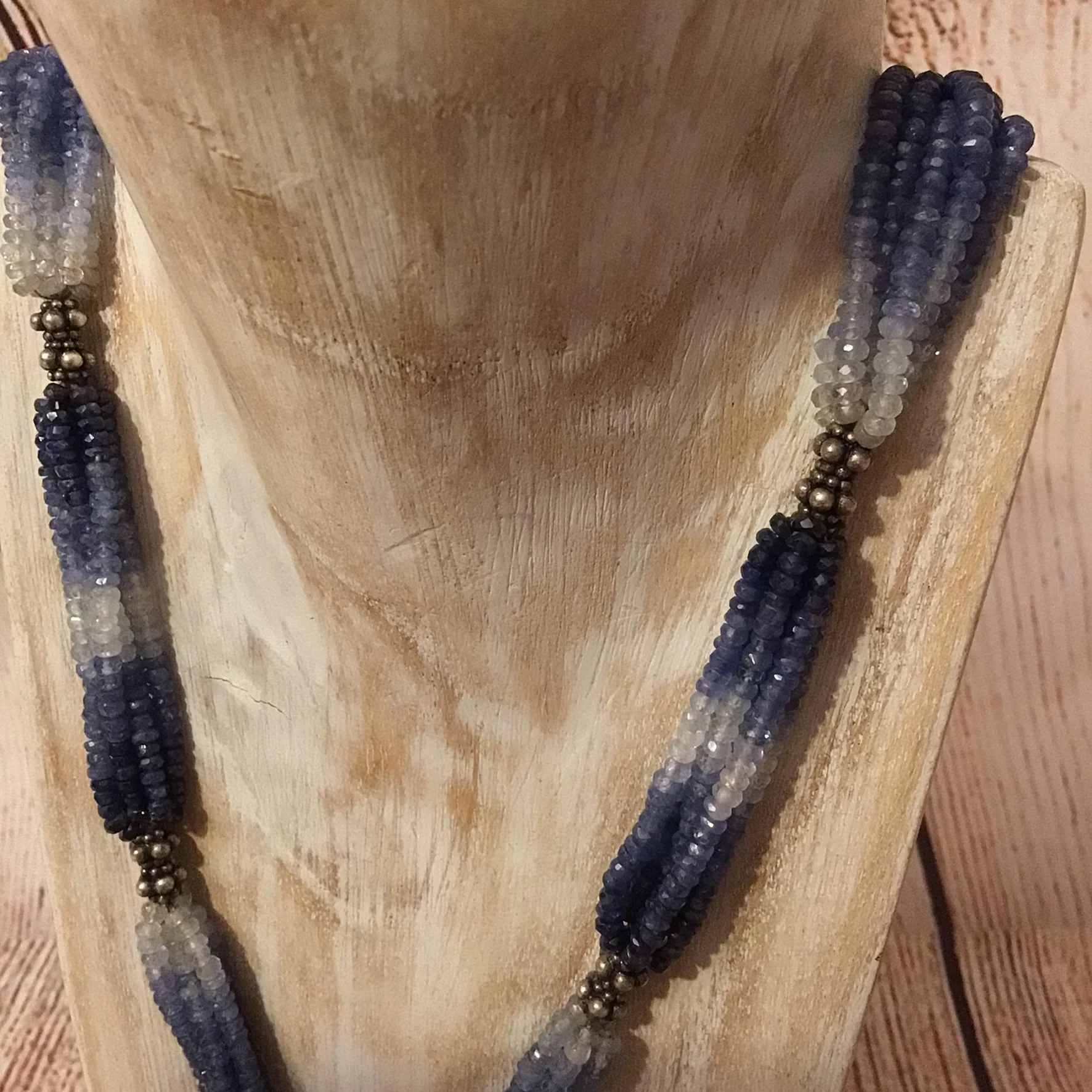 Blue Sapphire Multi Beaded 925 Hallmark Clasp Necklace - Image 3
