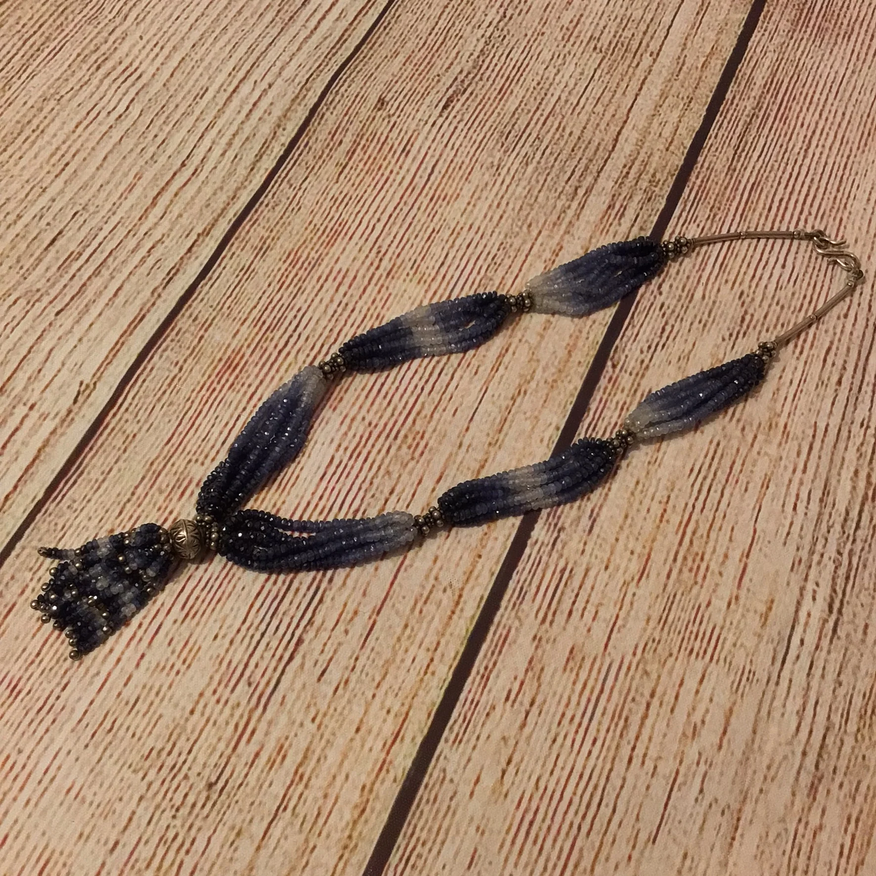 Blue Sapphire Multi Beaded 925 Hallmark Clasp Necklace - Image 5