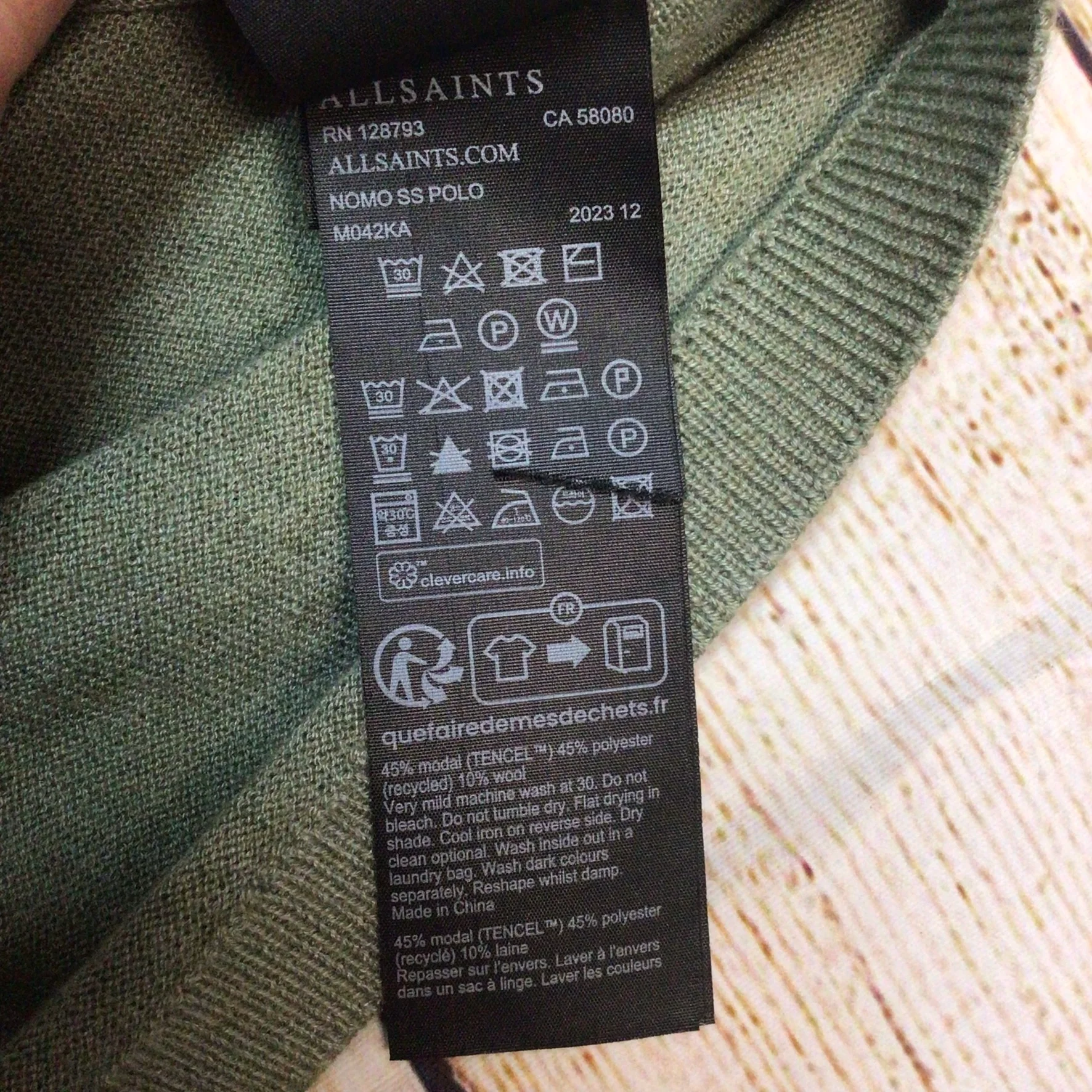 BNWT AllSaints Green Marl Nomo Short Sleeve Polo Knit Top Size XS (hole in shoulder) - Image 6
