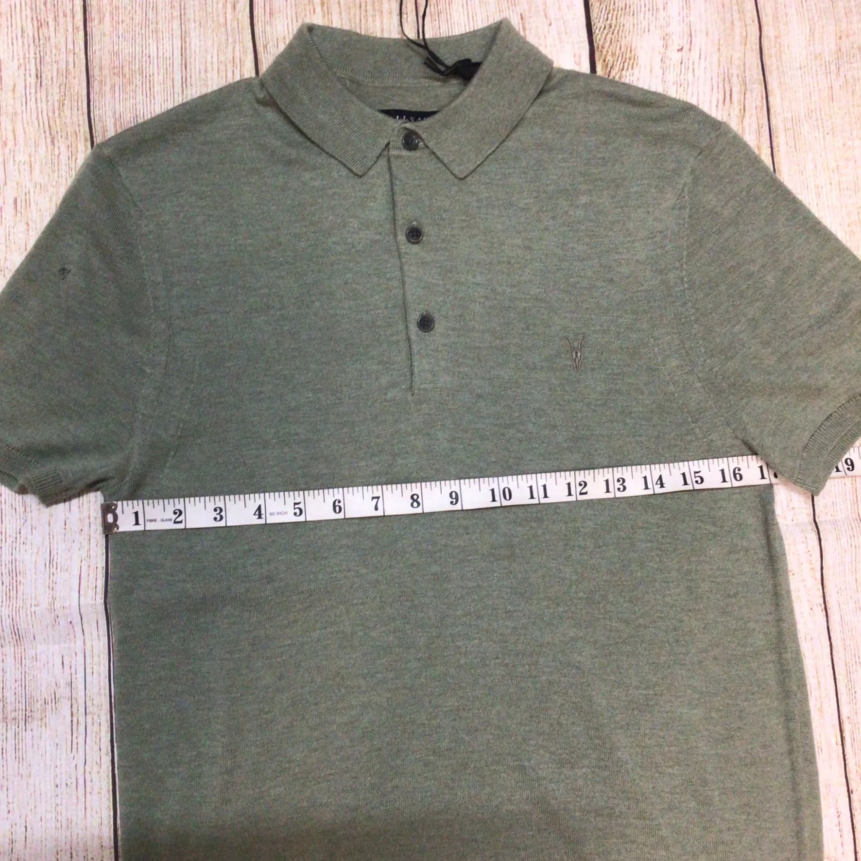 BNWT AllSaints Green Marl Nomo Short Sleeve Polo Knit Top Size XS (hole in shoulder) - Image 8