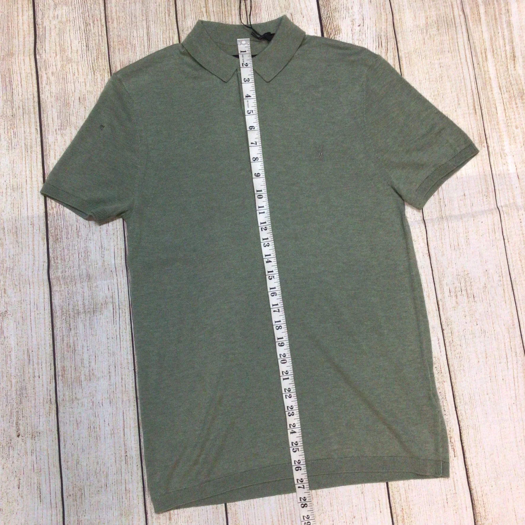 BNWT AllSaints Green Marl Nomo Short Sleeve Polo Knit Top Size XS (hole in shoulder) - Image 9