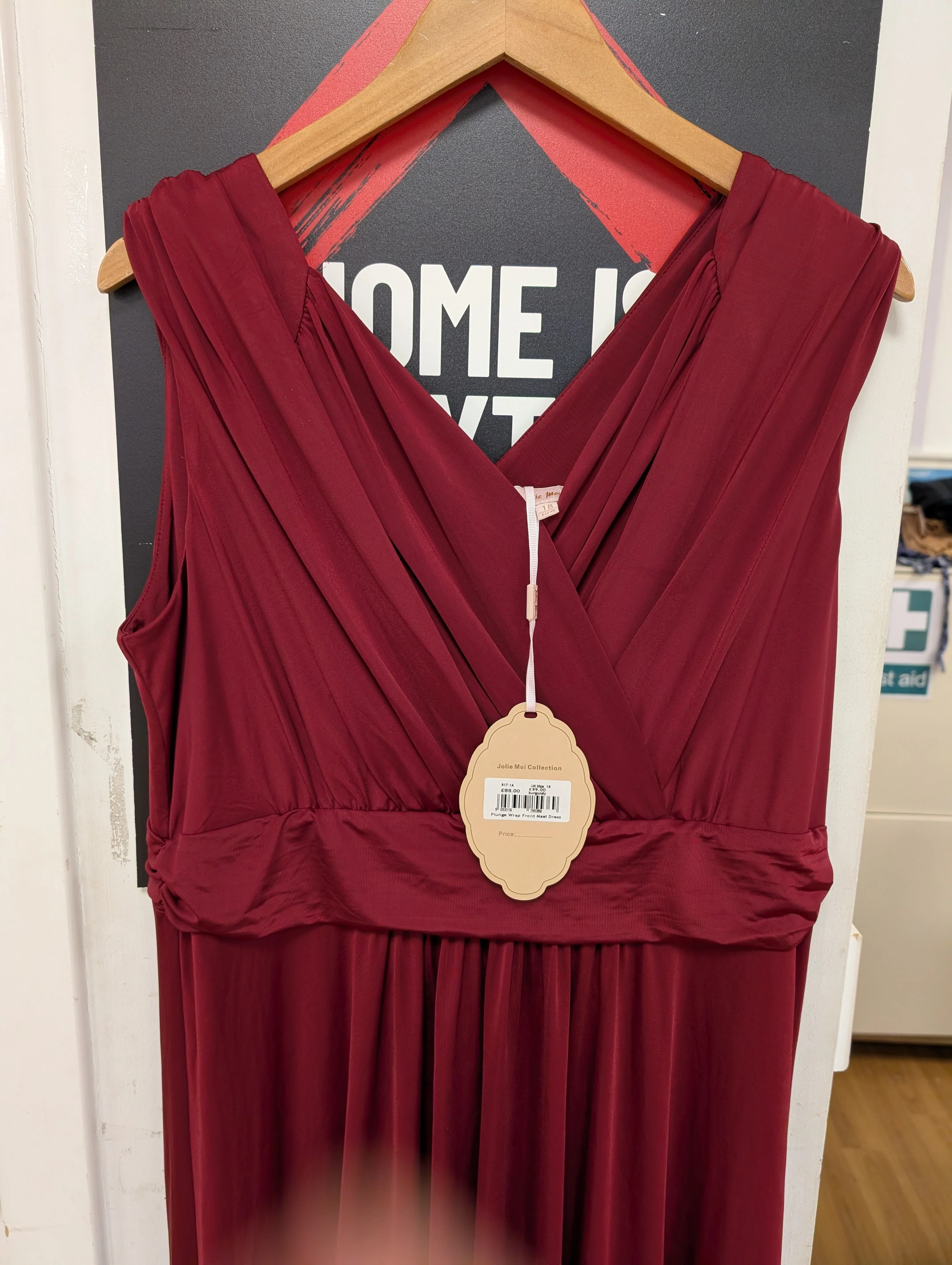 BNWT Jolie Moi Burgundy Plunge Front Wrap Maxi Dress Size 18 - Image 3