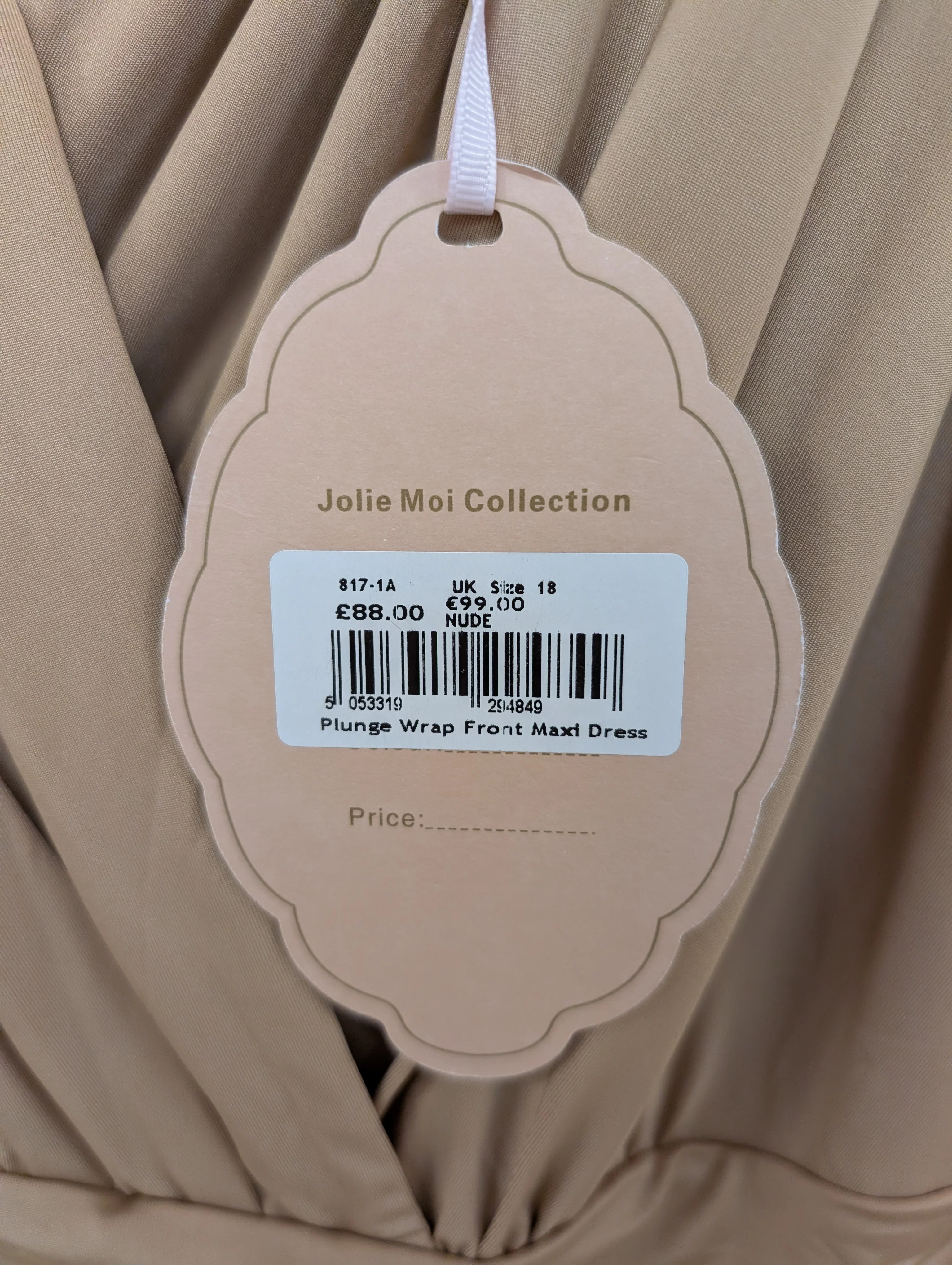 BNWT Jolie Moi Nude Plunge Front Wrap Maxi Dress Size 18 - Image 3