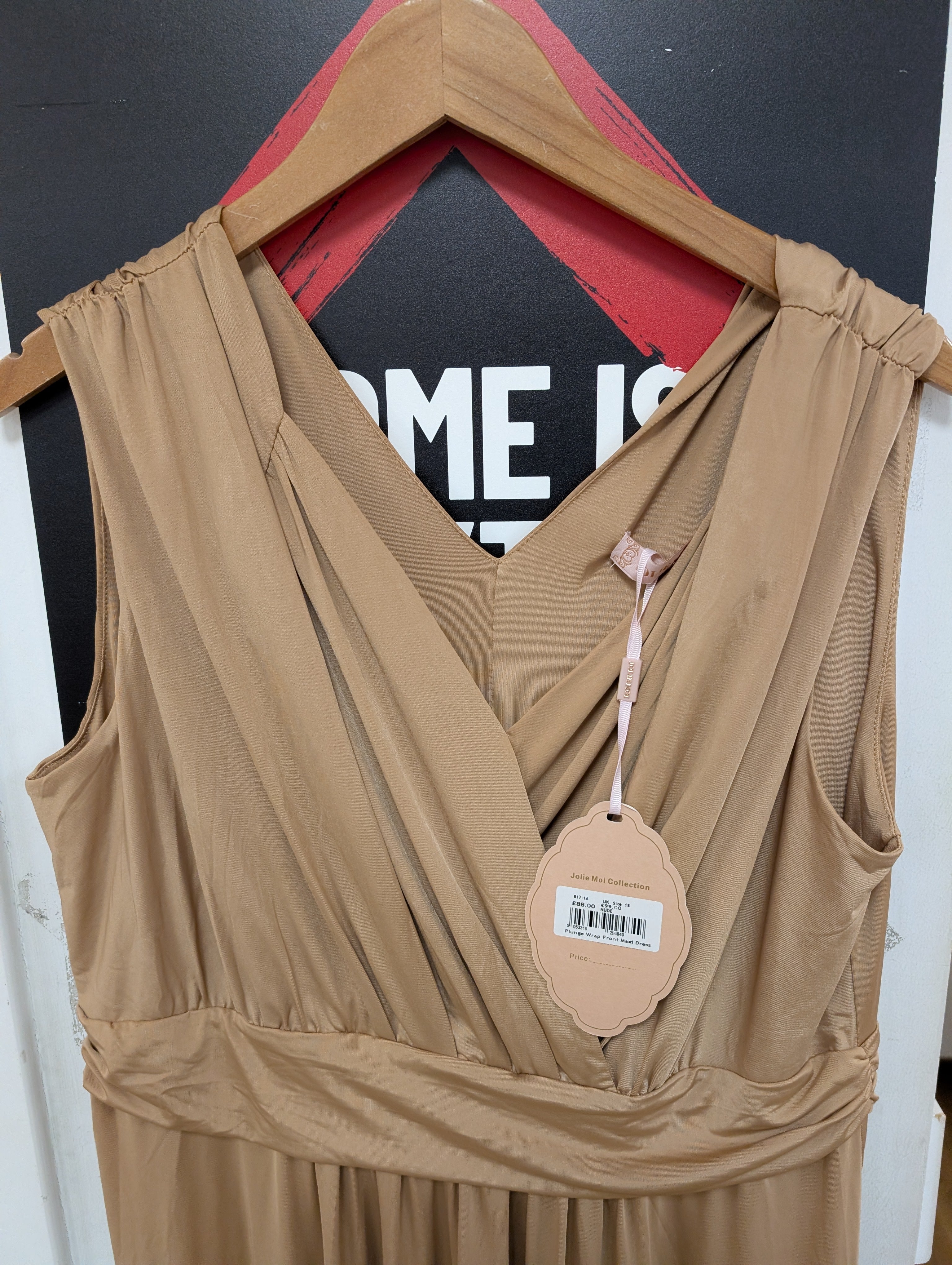 BNWT Jolie Moi Nude Plunge Front Wrap Maxi Dress Size 18 - Image 4
