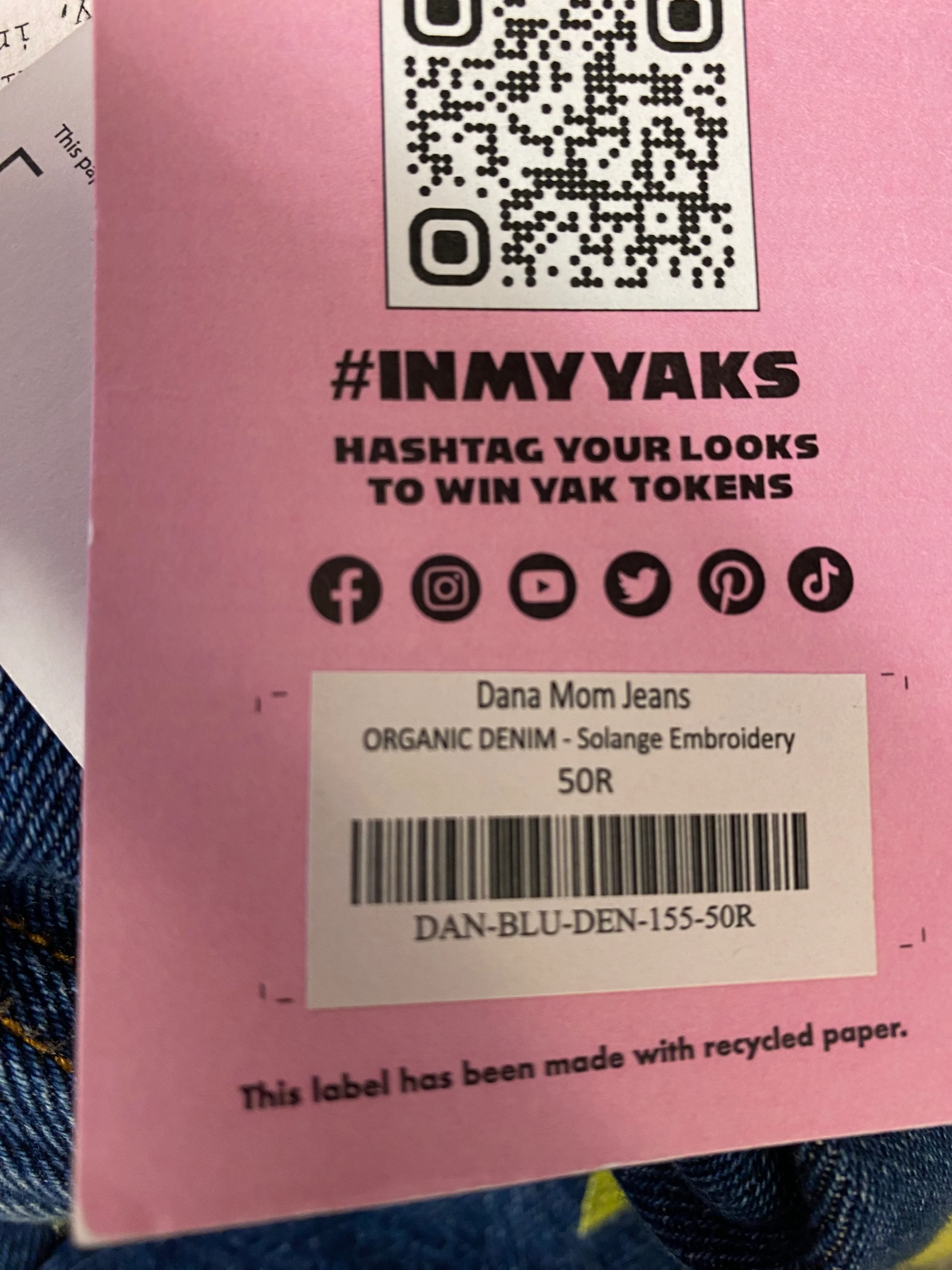 BNWT Lucy and Yak Dana Mom Jeans Organic Denim Solange Embroidery Size 50R - Image 4