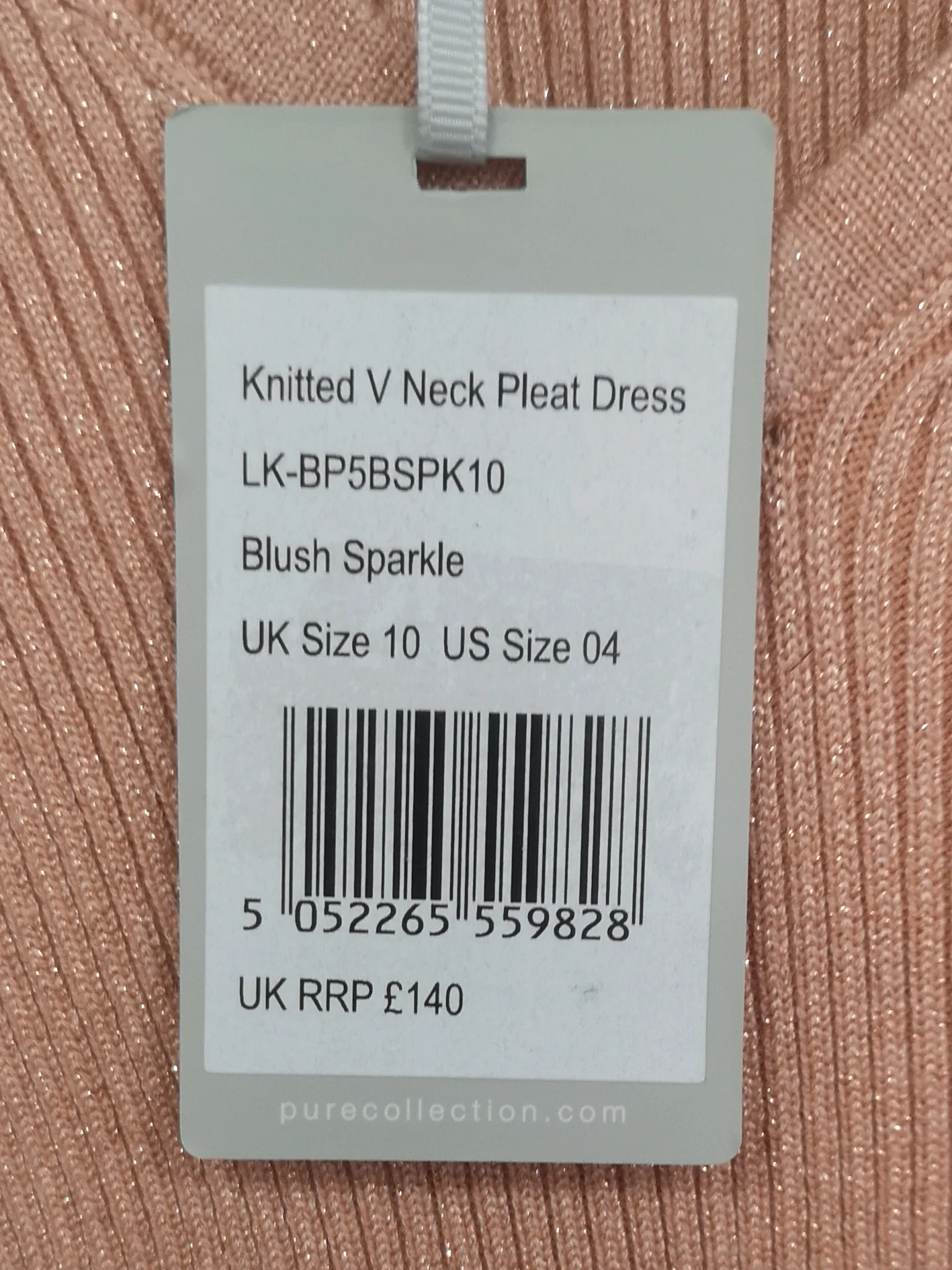 BNWT Pure Collection Pink Knitted V-Neck Pleat Dress Size 10 - Image 3