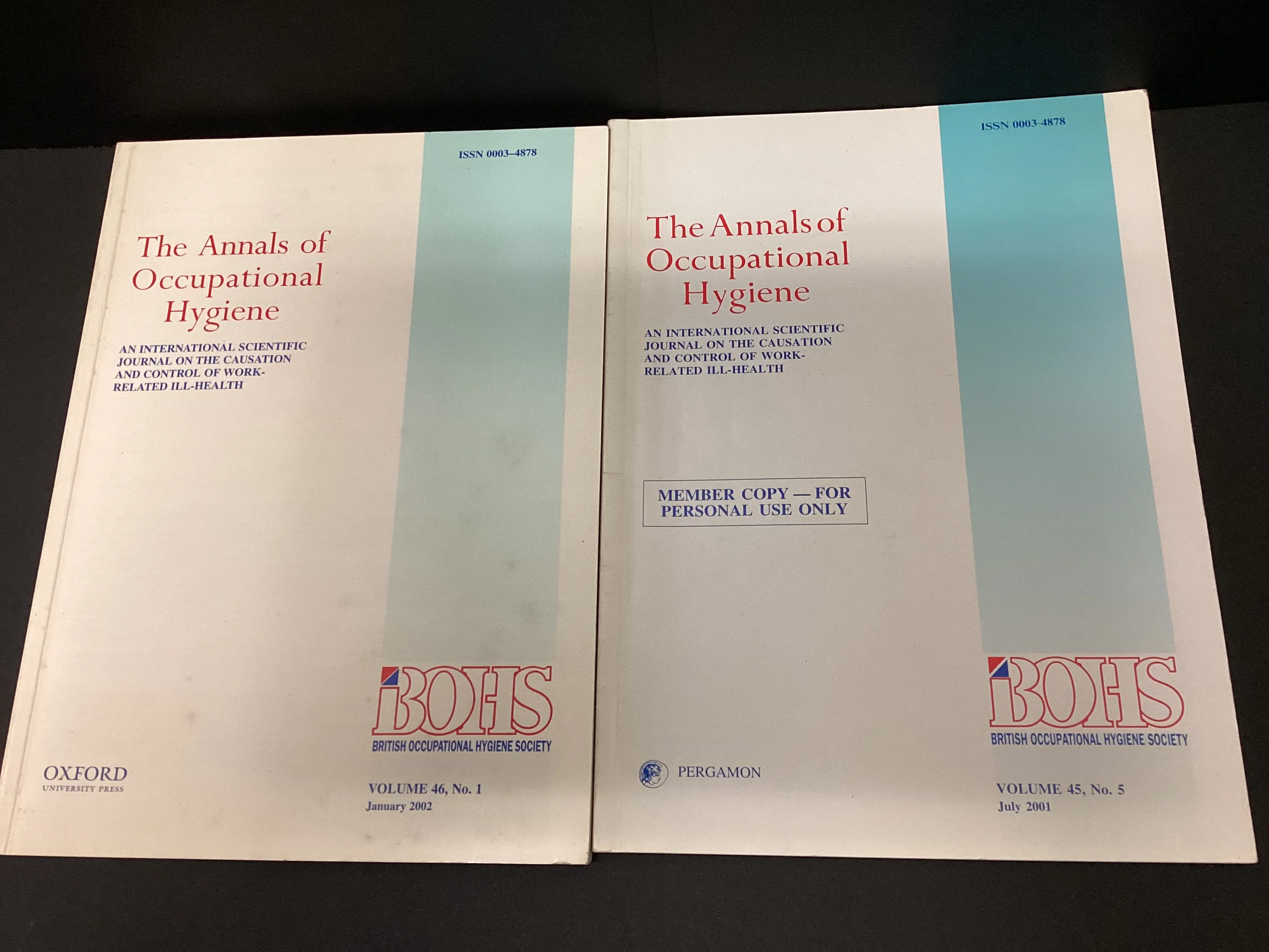 The Annals of Occupational Hygiene  Vol. 45, No. 5 & Vol. 46, No. 1 - Image 2