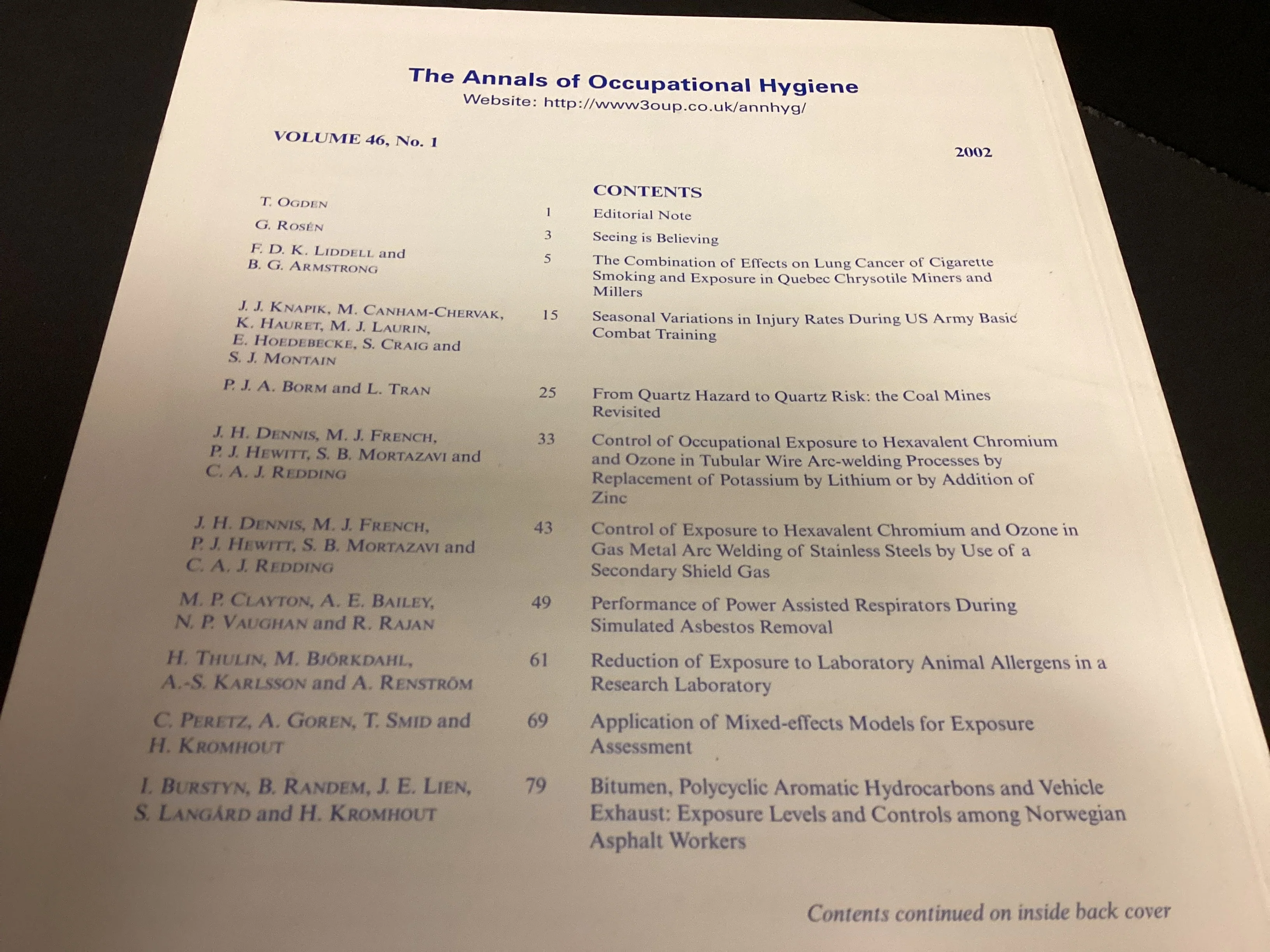 The Annals of Occupational Hygiene  Vol. 45, No. 5 & Vol. 46, No. 1 - Image 6