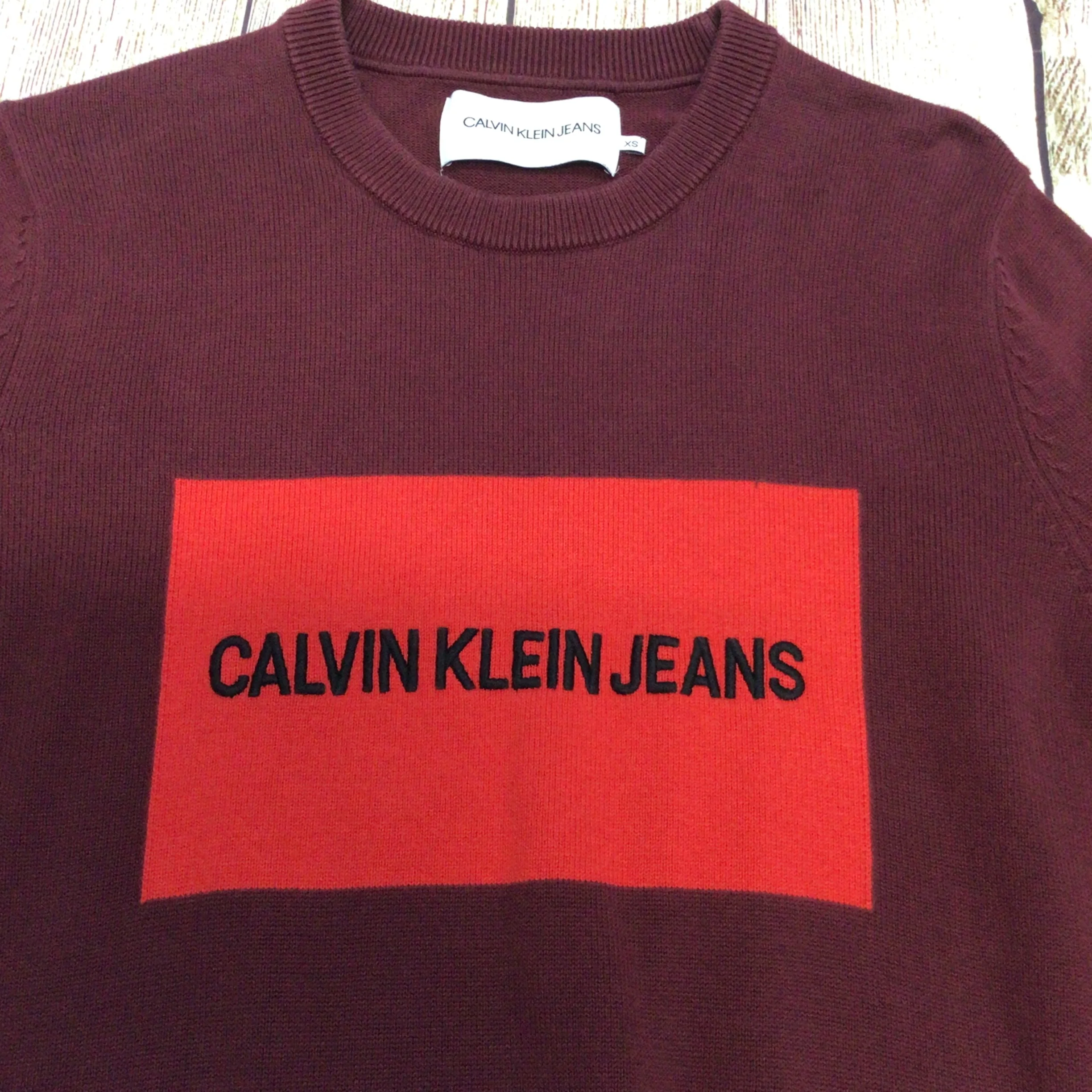 Calvin Klein Jeans Burgundy 100% Cotton Jumper Size XS - Image 3