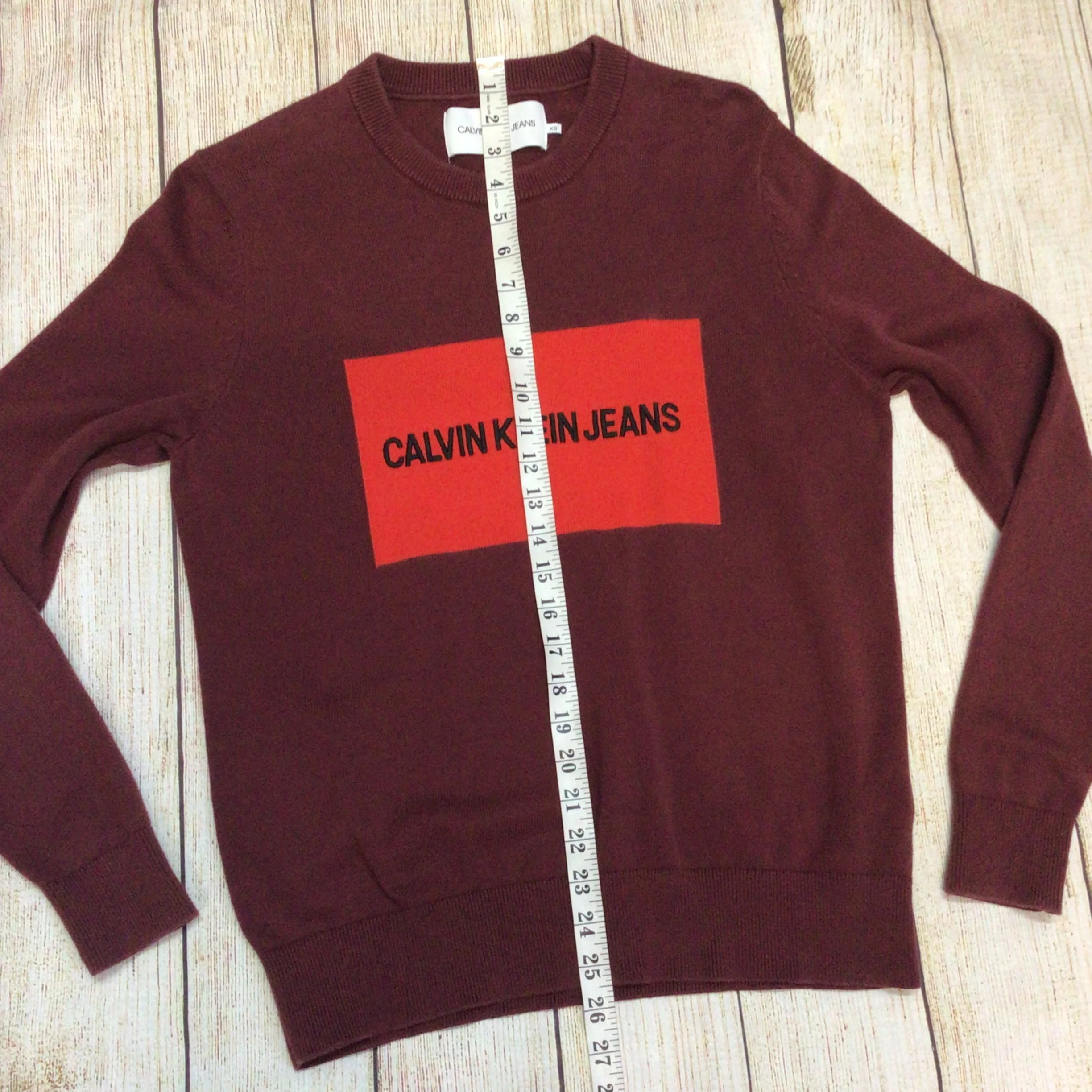 Calvin Klein Jeans Burgundy 100% Cotton Jumper Size XS - Image 8