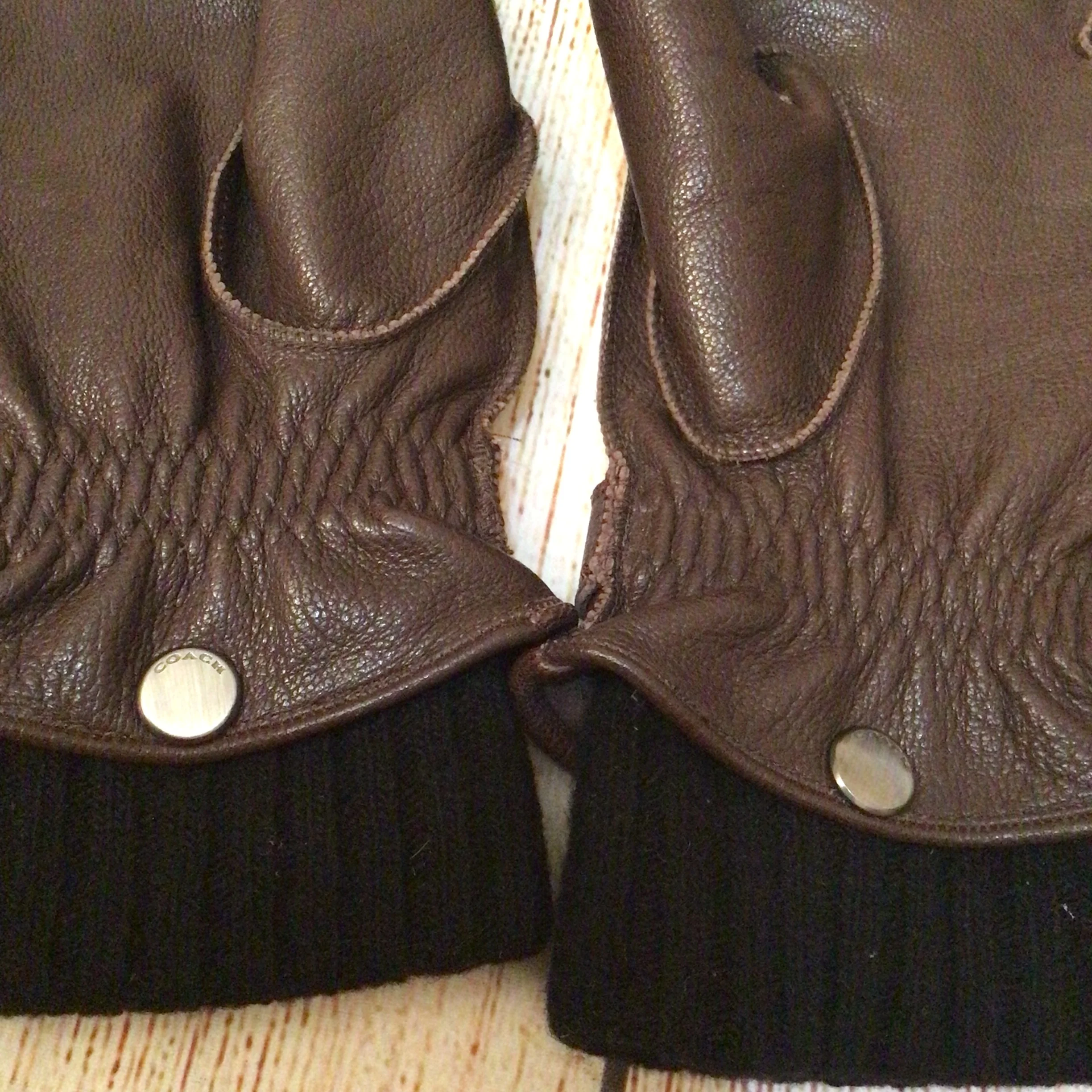 Coach Brown Leather Gloves w/Removable Wool Cashmere Gloves Size M - Image 4