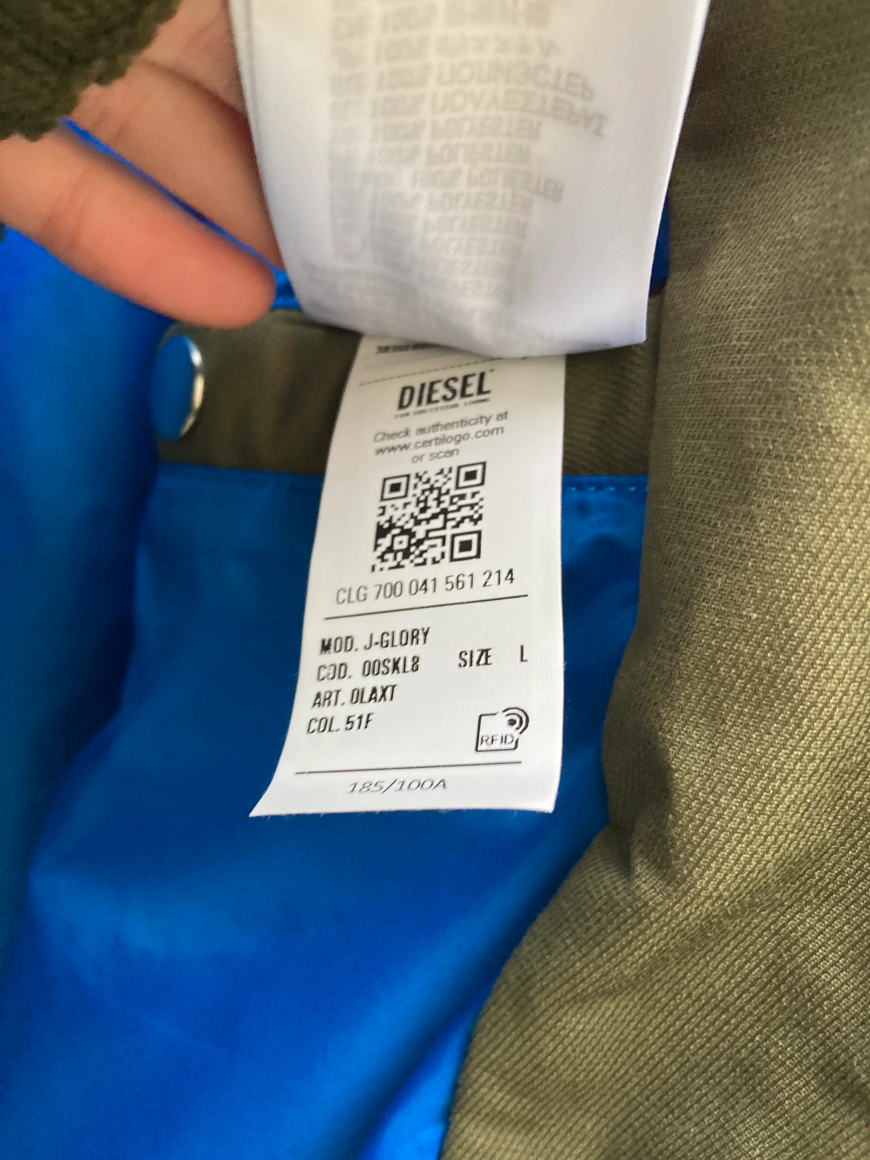 Diesel Khaki Green J-Glory Biker Jacket Size Large - Image 10