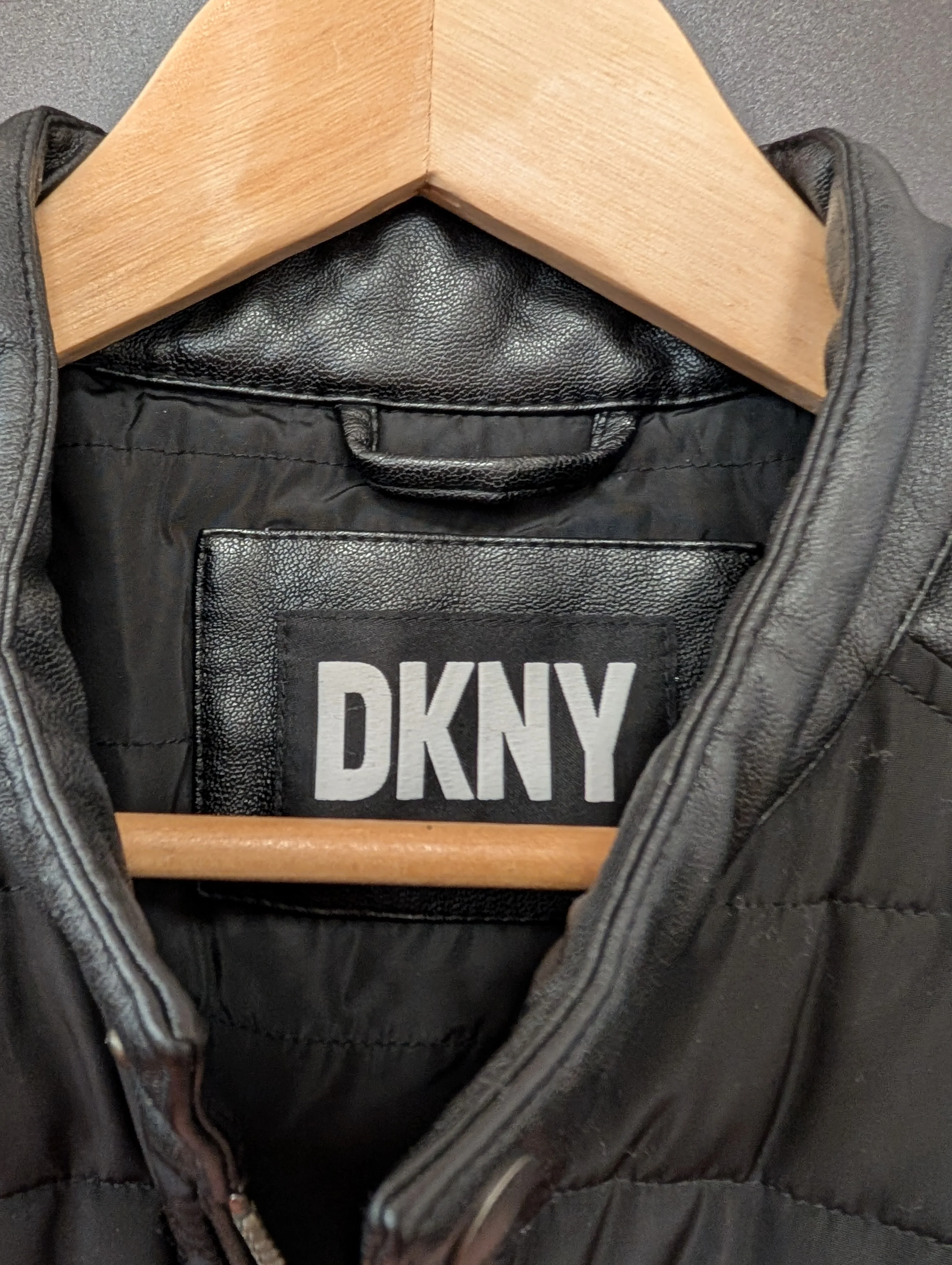 DKNY Black Faux Leather Jacket Size M - Image 3