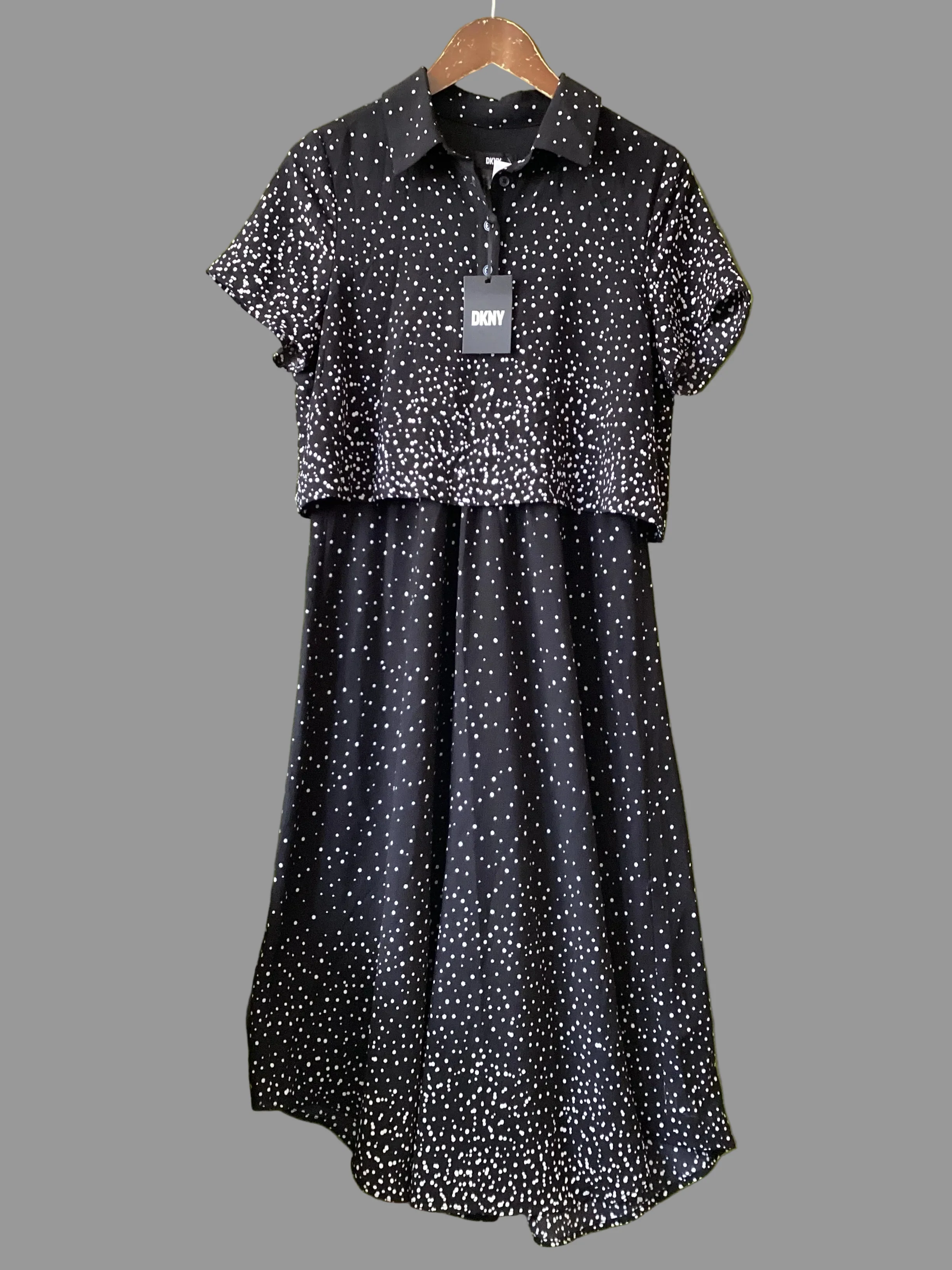 DKNY Spotted Black Dress Size 12/14