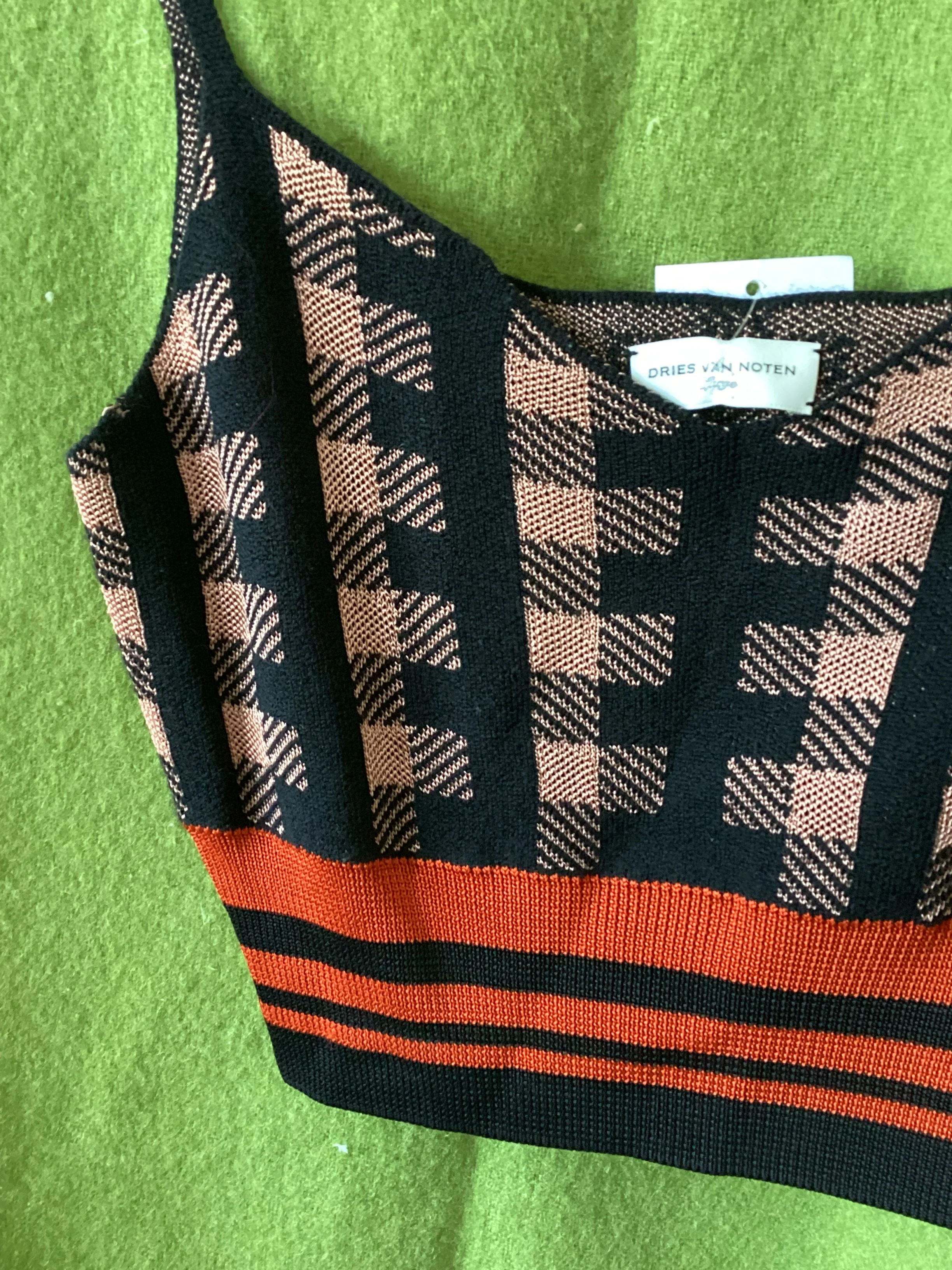 Dries Van Noten Patterned Knitted Vest Crop Top Size L - Image 3