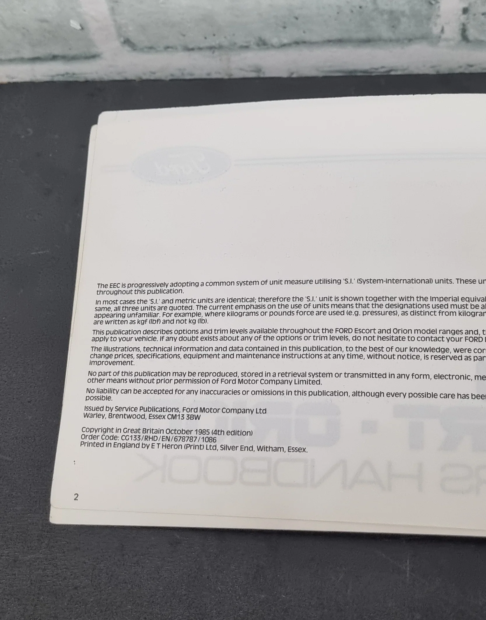 Ford Escort Orion Owners Handbook 4th Edition - Image 4