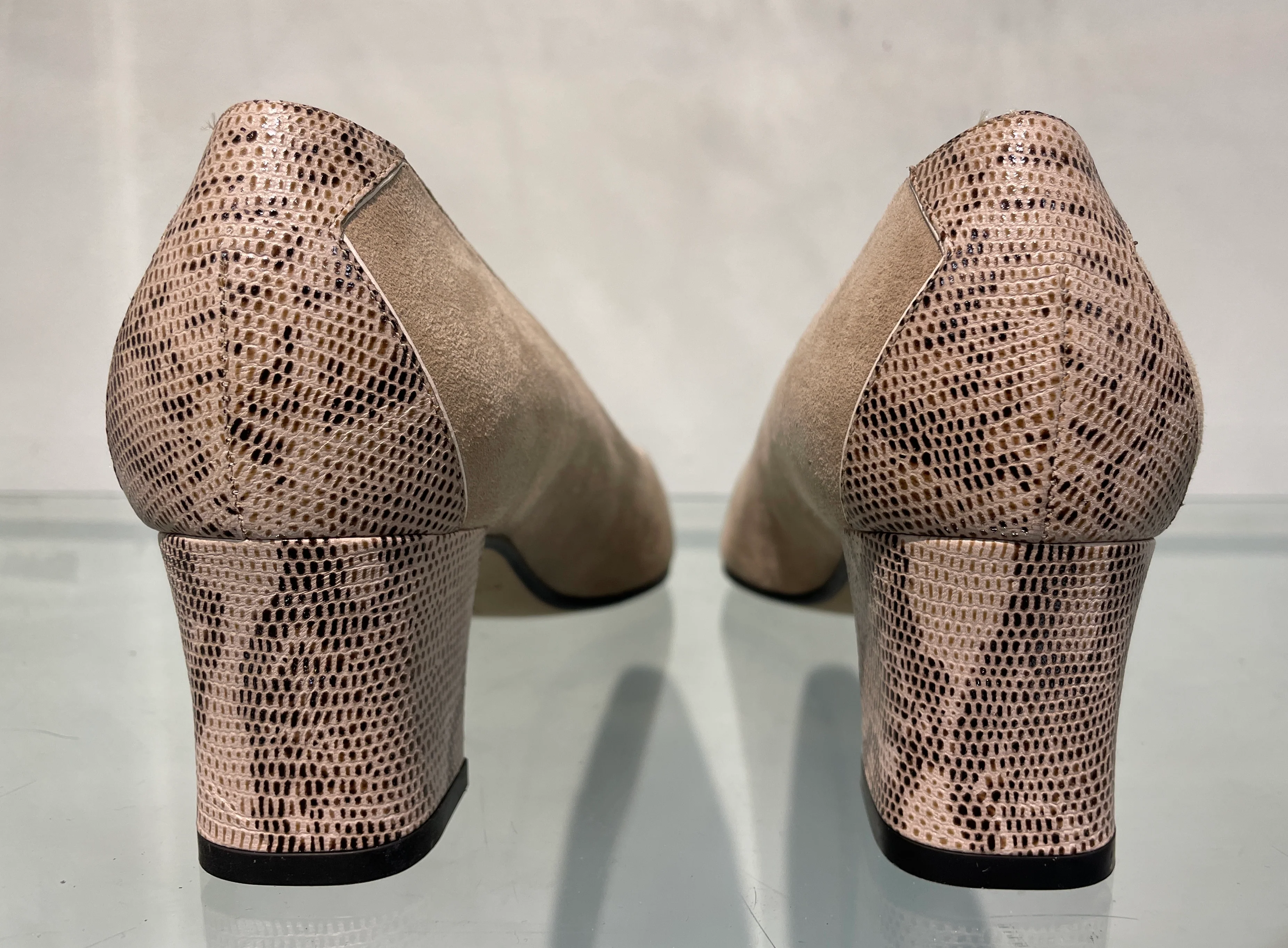 Gina New in Box Beige Suede & Animal Effect Leather Block Heel Court Shoes UK 4.5 - Image 5