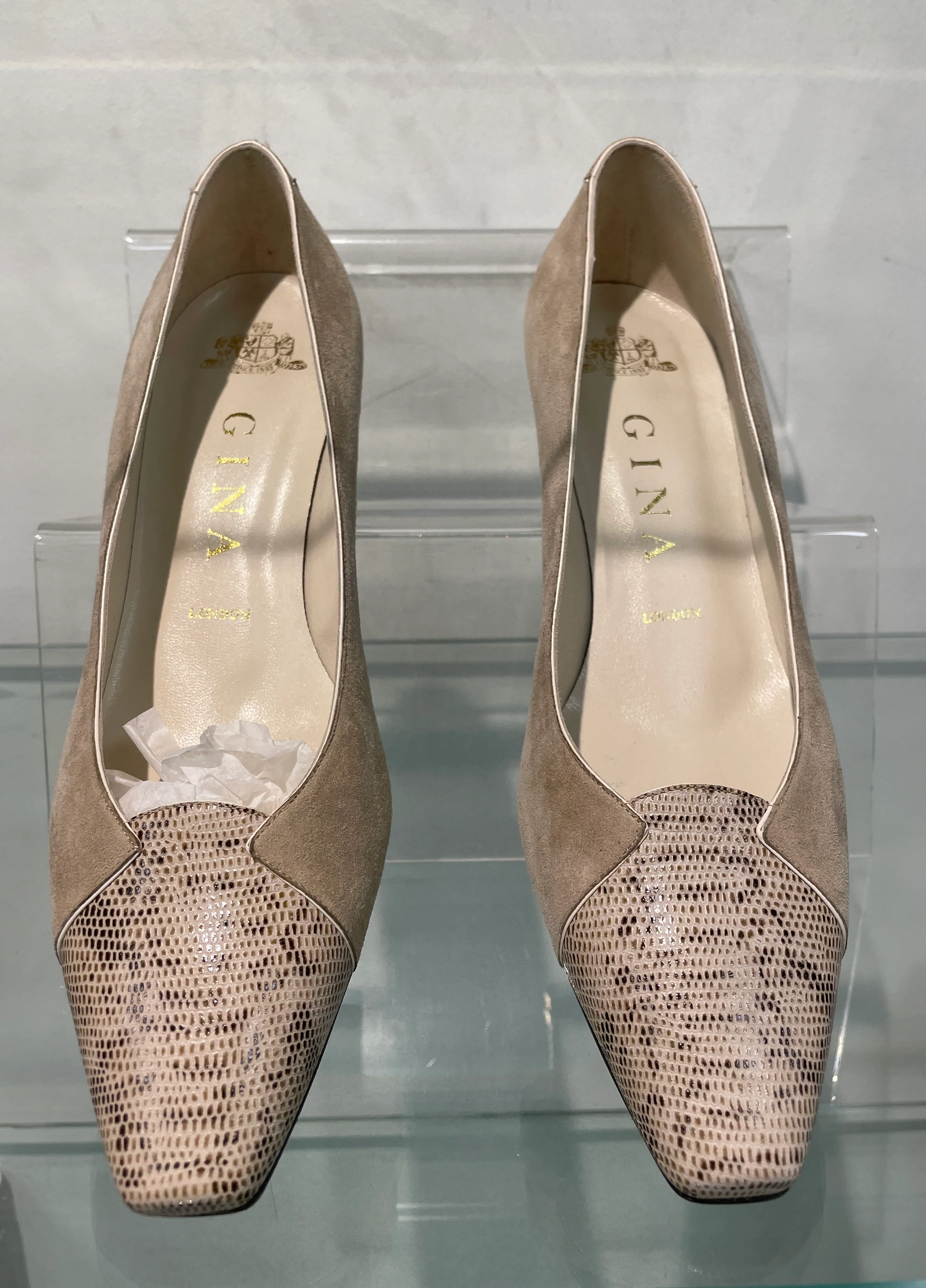 Gina New in Box Beige Suede & Animal Effect Leather Block Heel Court Shoes UK 4.5 - Image 7