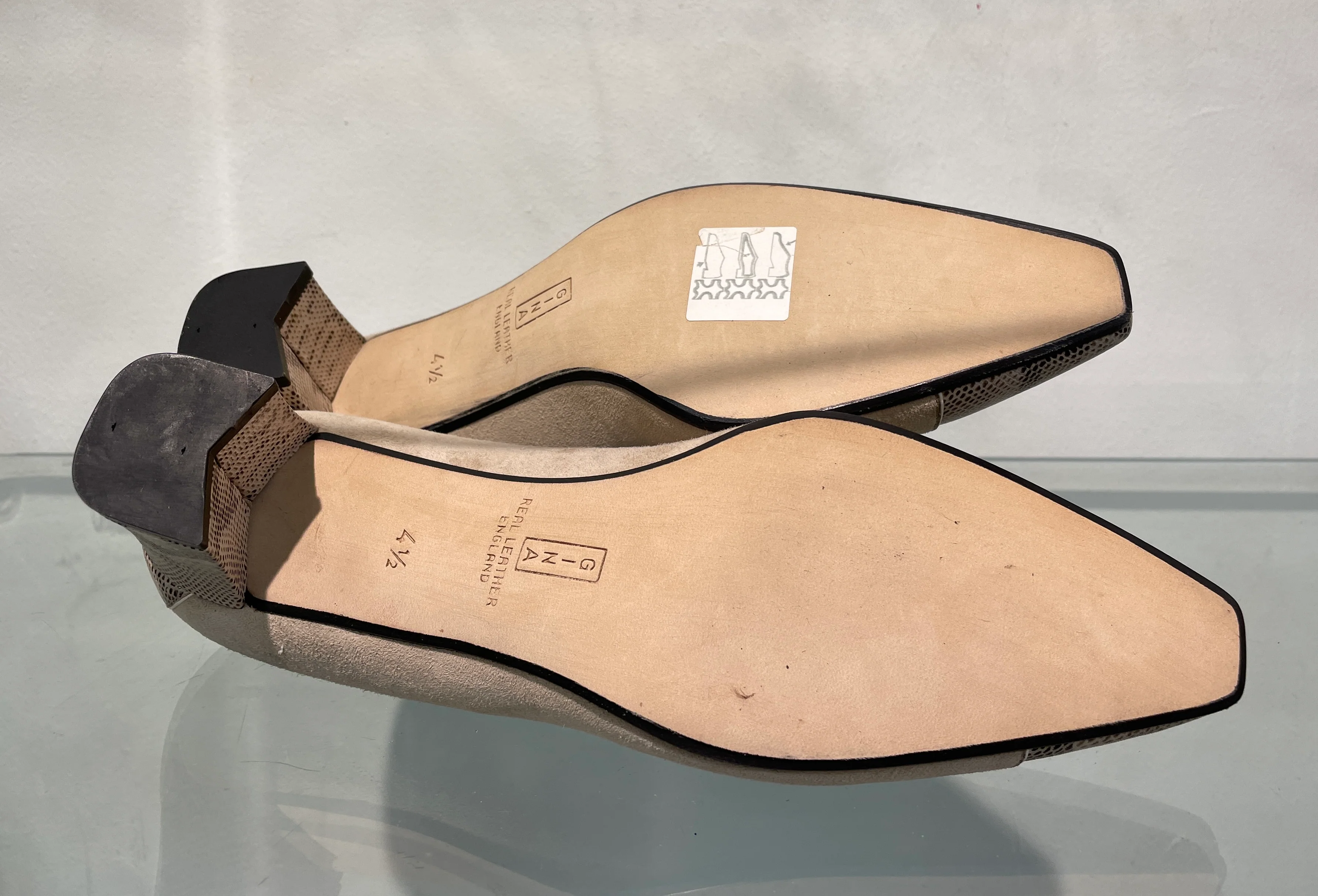 Gina New in Box Beige Suede & Animal Effect Leather Block Heel Court Shoes UK 4.5 - Image 8