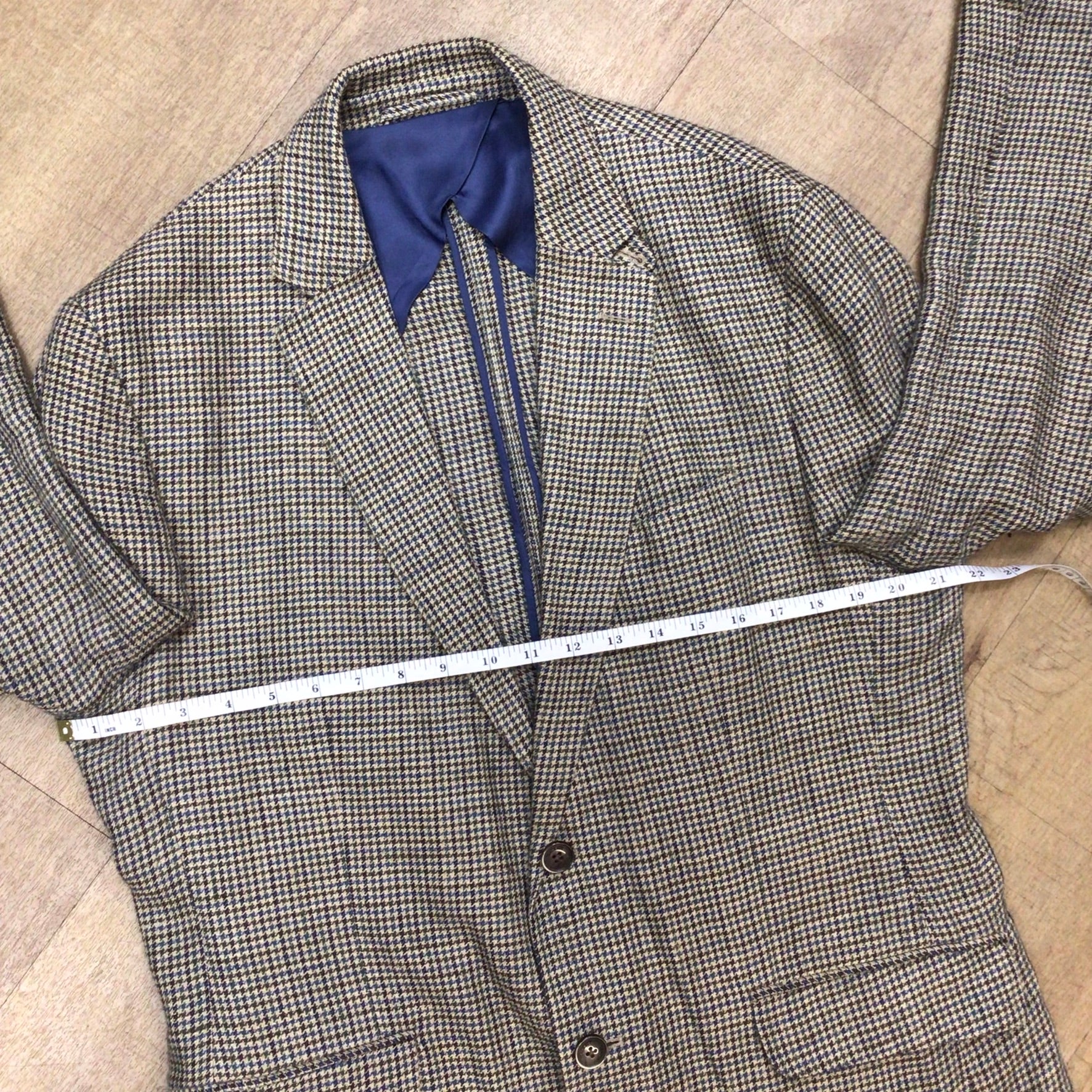 Hackett Robert Noble Beige Blue Multi Dogtooth Print Silk & Linen Blazer Jacket Size 44R - Image 10