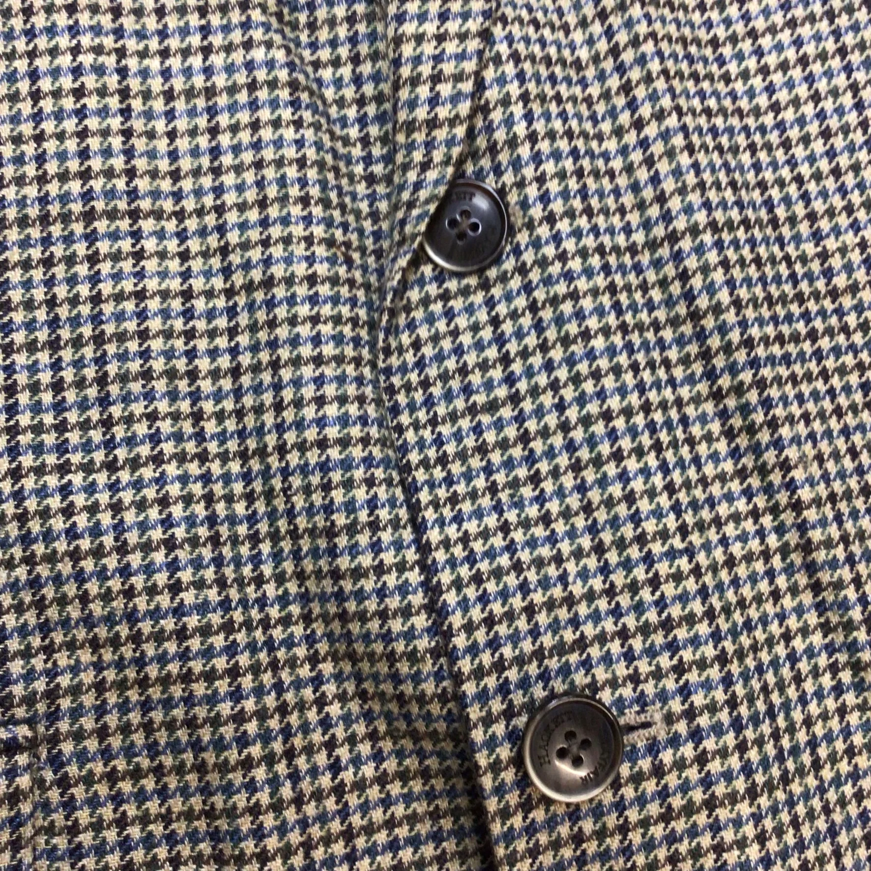 Hackett Robert Noble Beige Blue Multi Dogtooth Print Silk & Linen Blazer Jacket Size 44R - Image 4