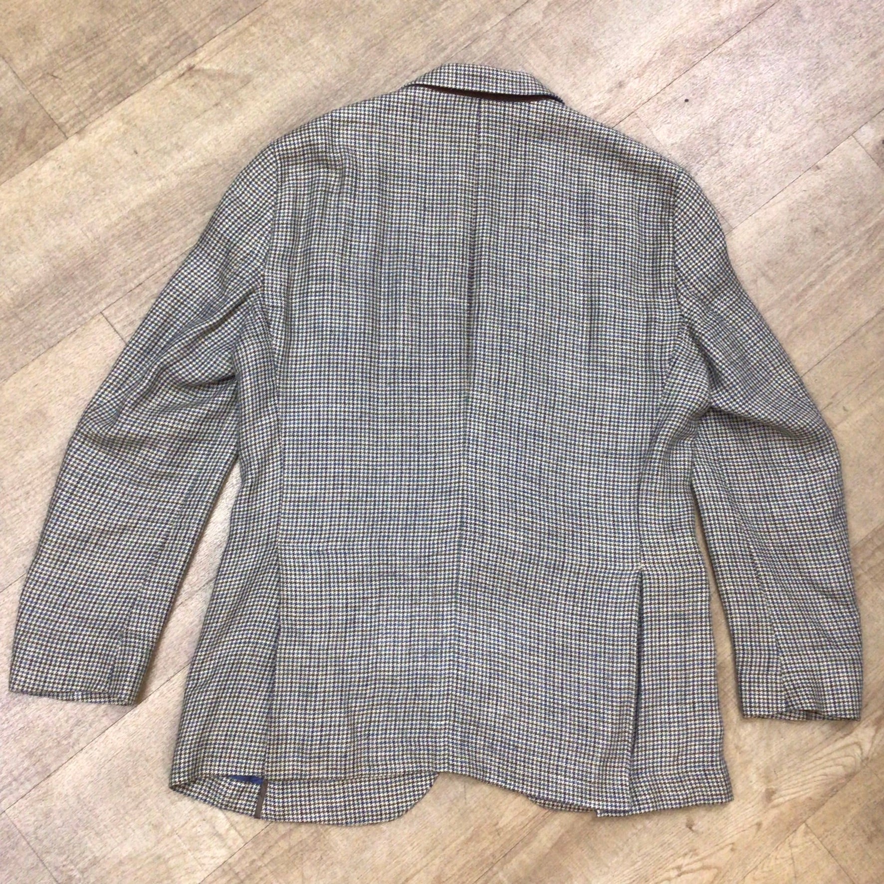 Hackett Robert Noble Beige Blue Multi Dogtooth Print Silk & Linen Blazer Jacket Size 44R - Image 7