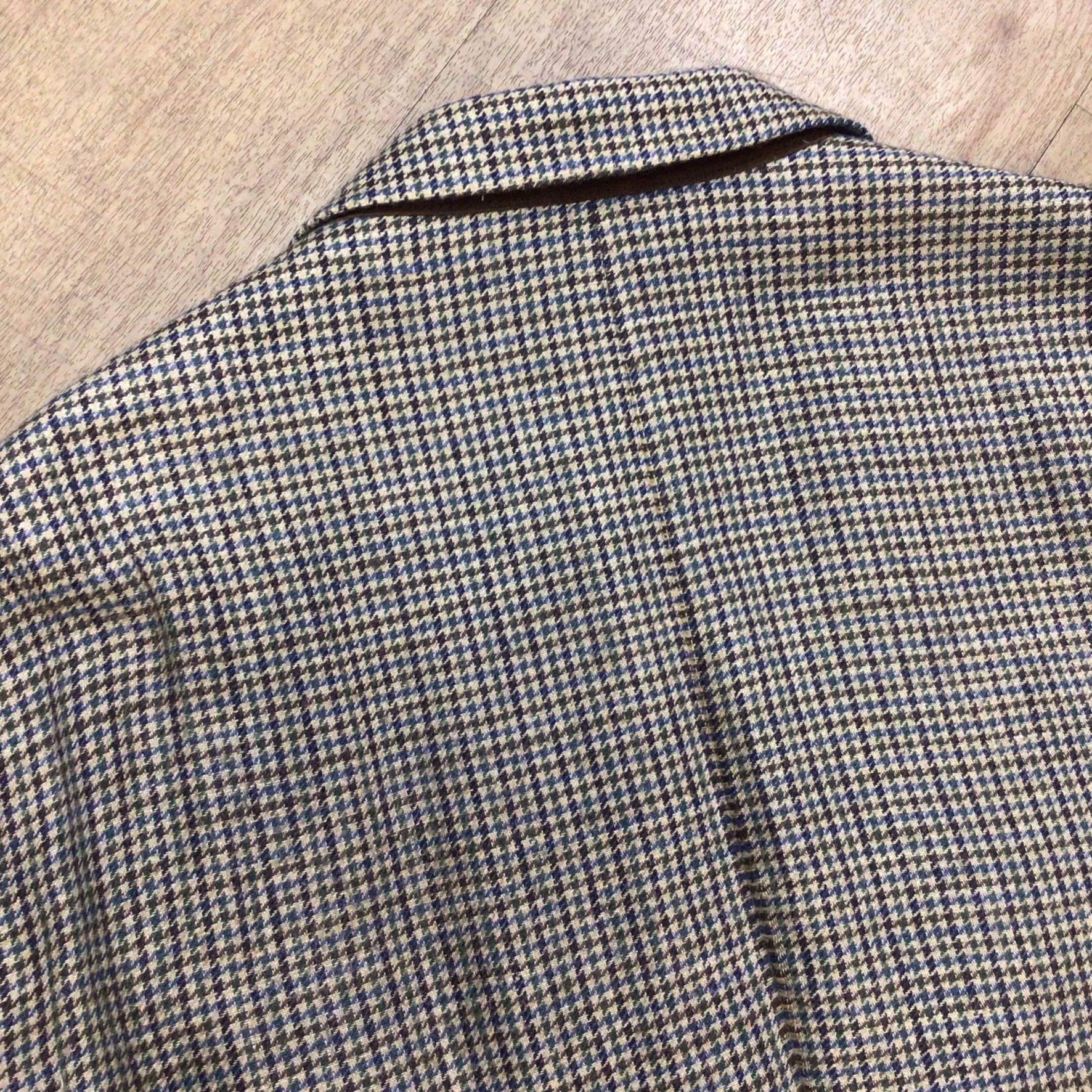 Hackett Robert Noble Beige Blue Multi Dogtooth Print Silk & Linen Blazer Jacket Size 44R - Image 8