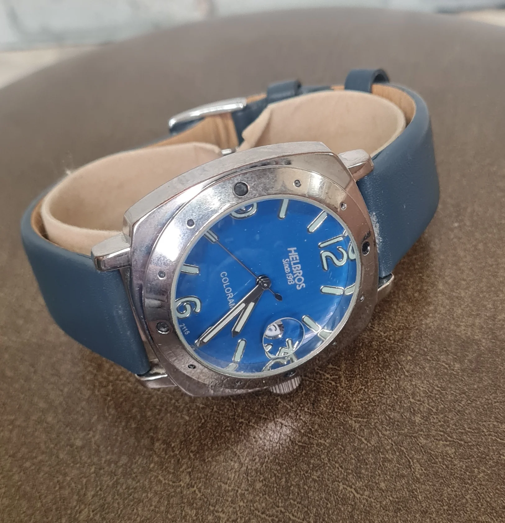 Helbros Colorama Blue Face Leather Strap Wristwatch - Image 2