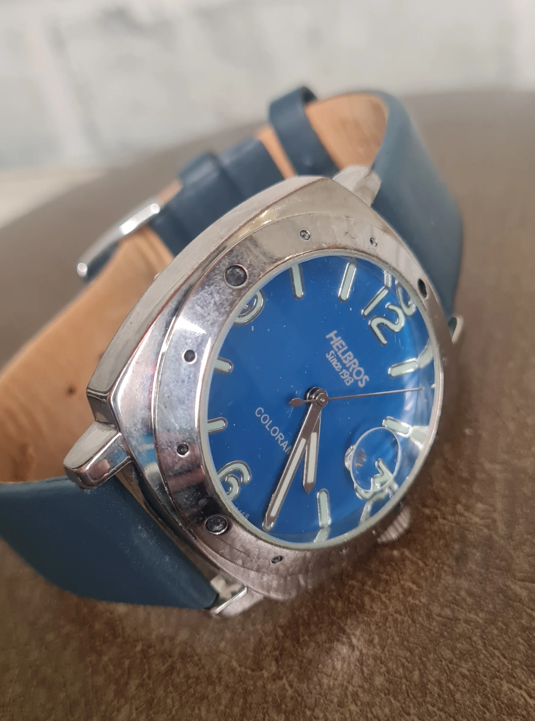 Helbros Colorama Blue Face Leather Strap Wristwatch - Image 4