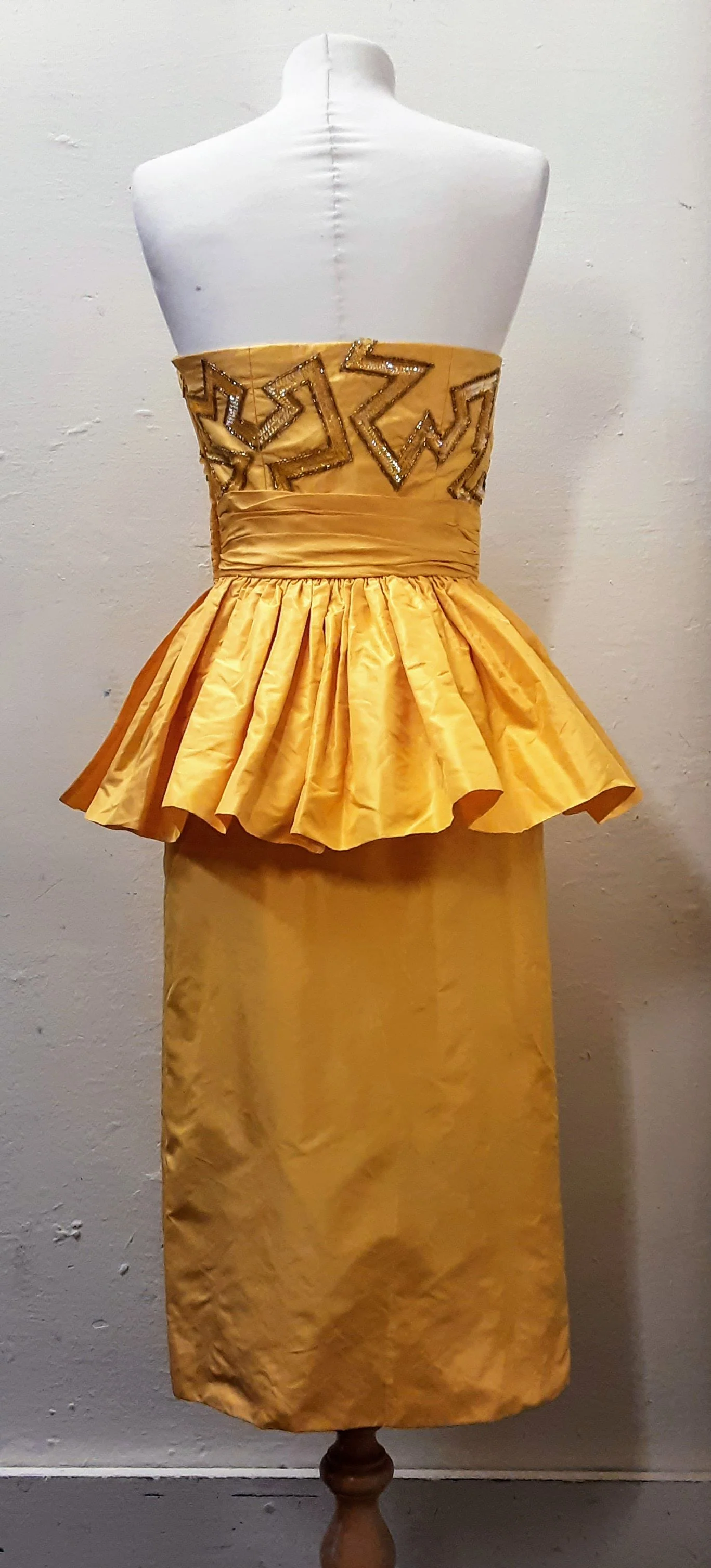 Jan Vanvelden Vintage Yellow Silk Embellished Dress size S - Image 3