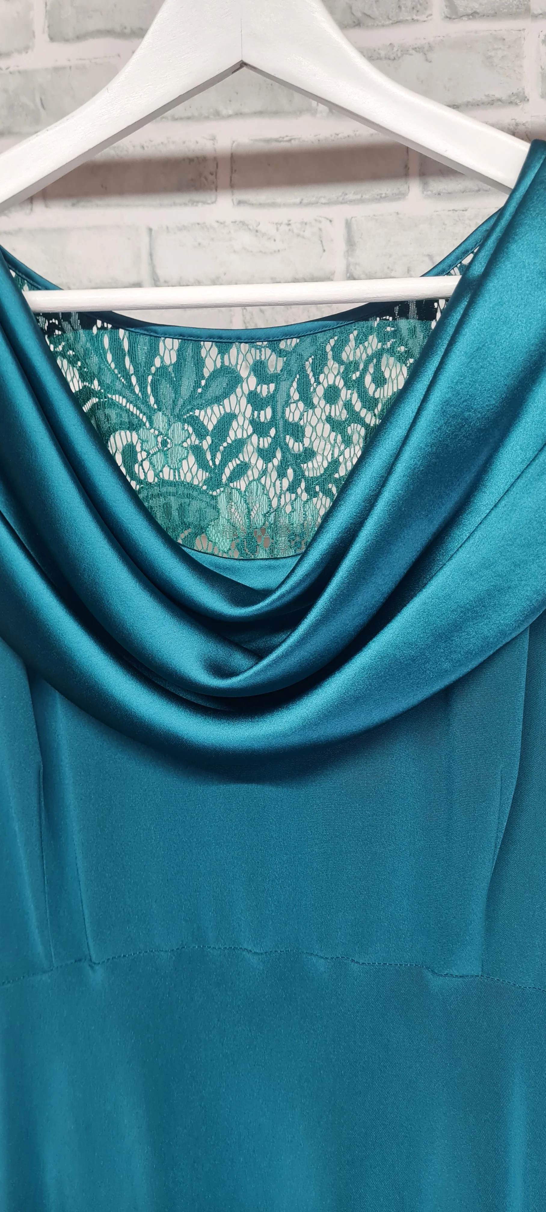 John Lewis Cowl Neck Lace Detail A-Line Teal Maxi Dress Size 16 - Image 3