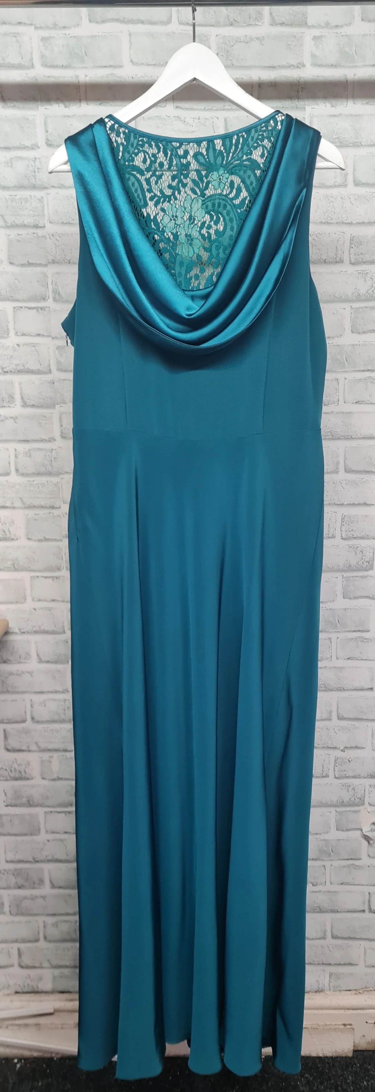 John Lewis Cowl Neck Lace Detail A-Line Teal Maxi Dress Size 16 - Image 5