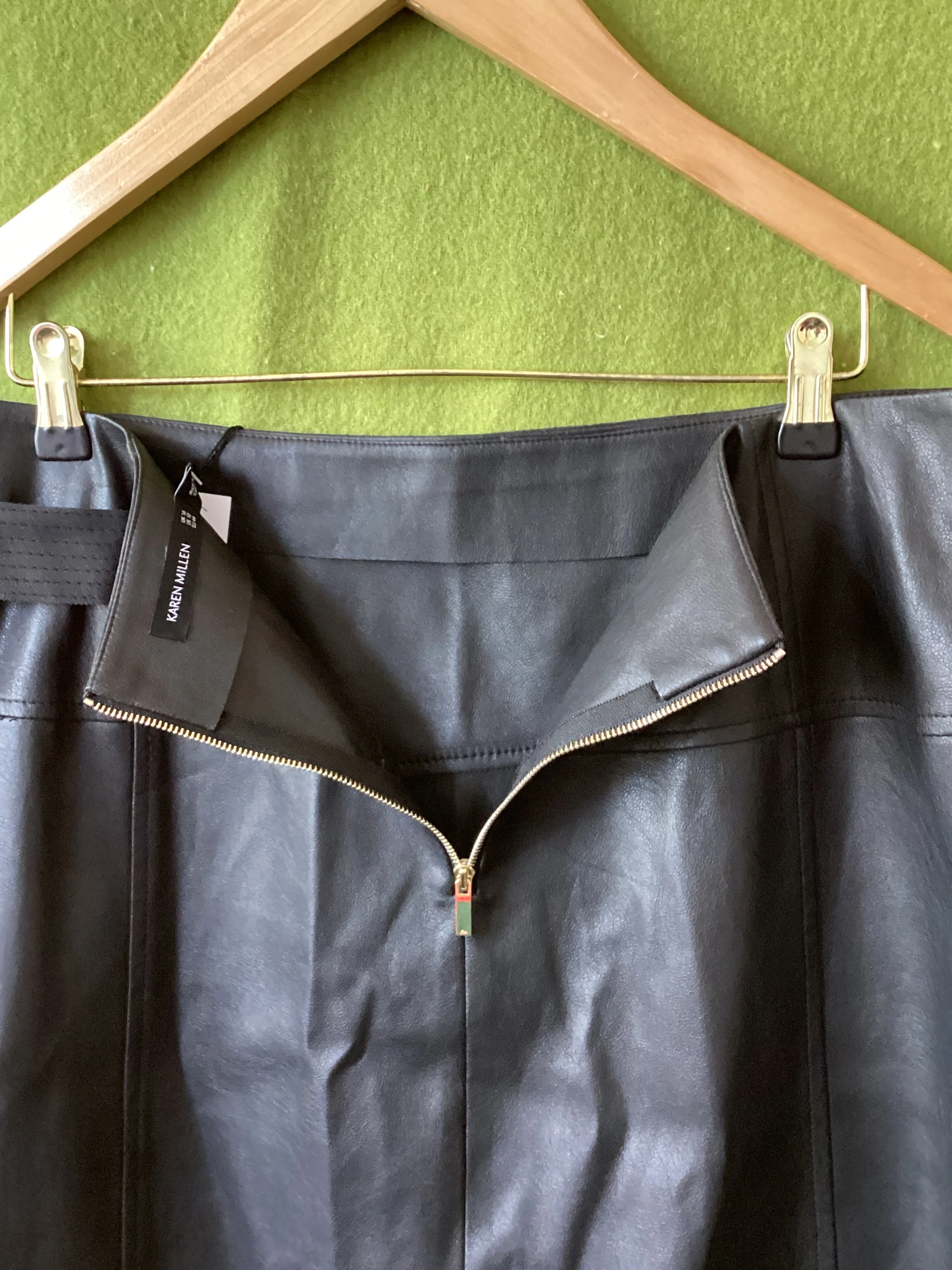 Karen Millen Black Side Belted Faux Leather Skirt Size 16 - Image 6