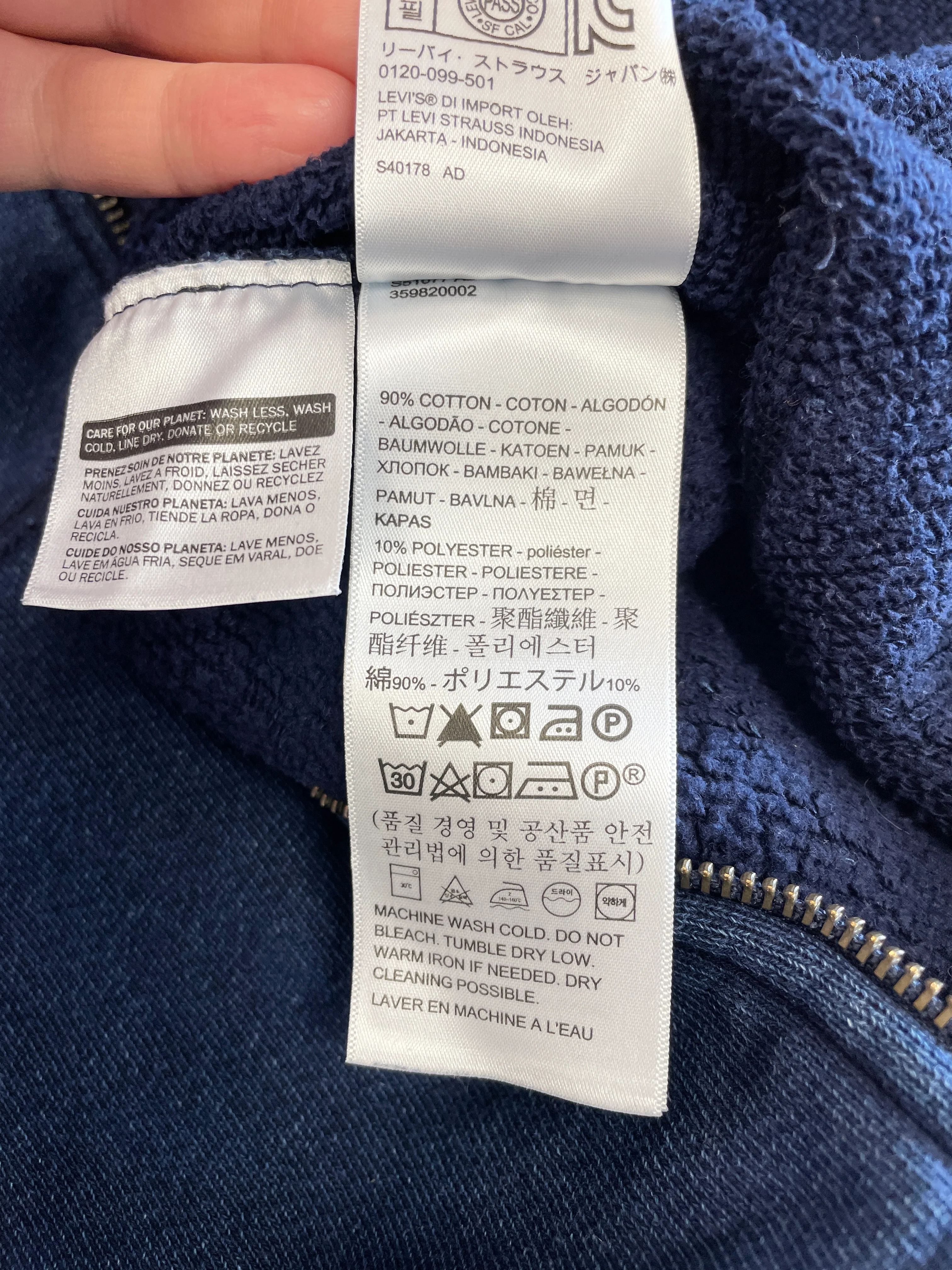Levi's Levi Strauss Red Tab Blue Indigo Distressed Hoodie Sweatshirt Medium - Image 10