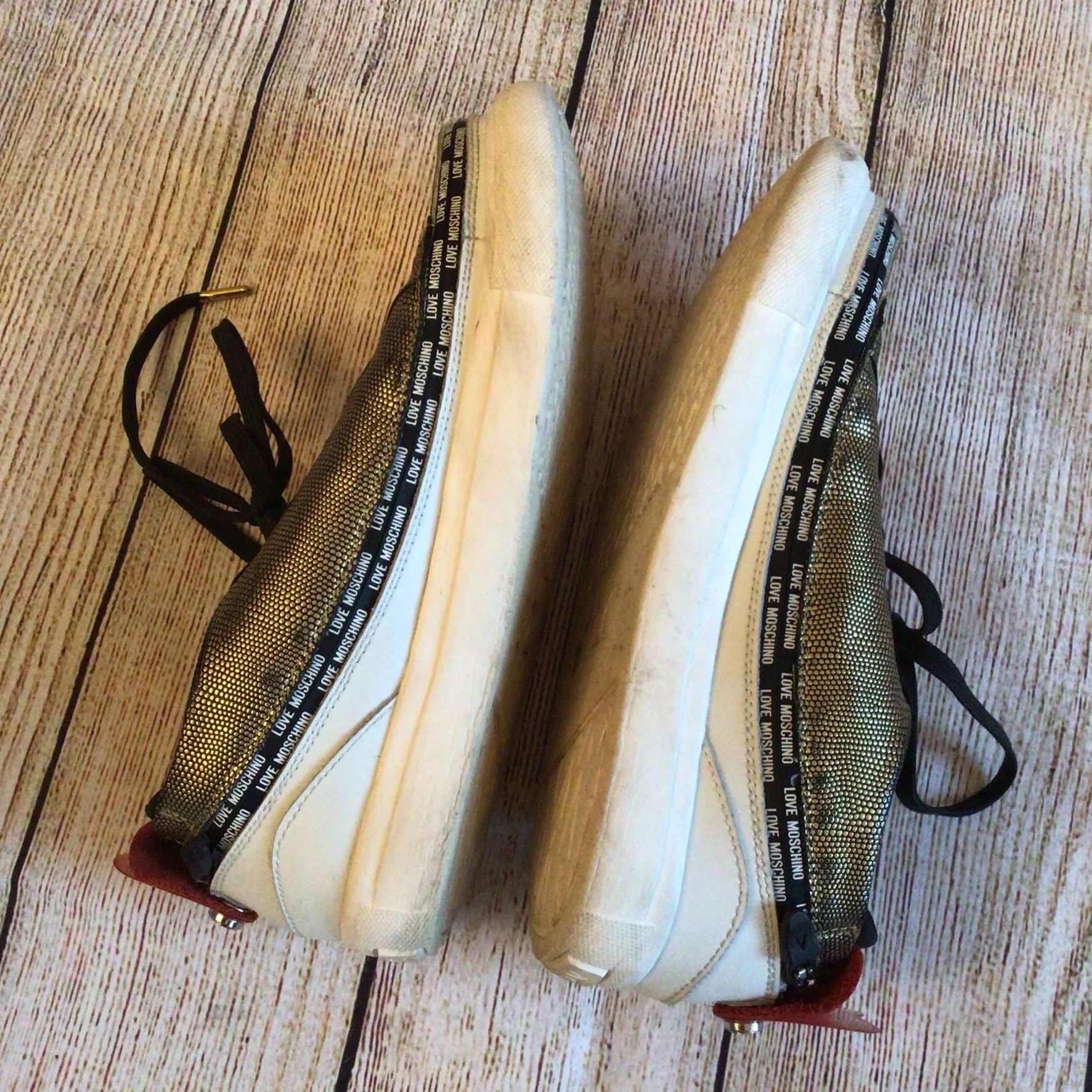 Love Moschino ACBC Gold Glitter & White Zipshoe Trainers Size 38 EU (4.5 UK) - Image 15
