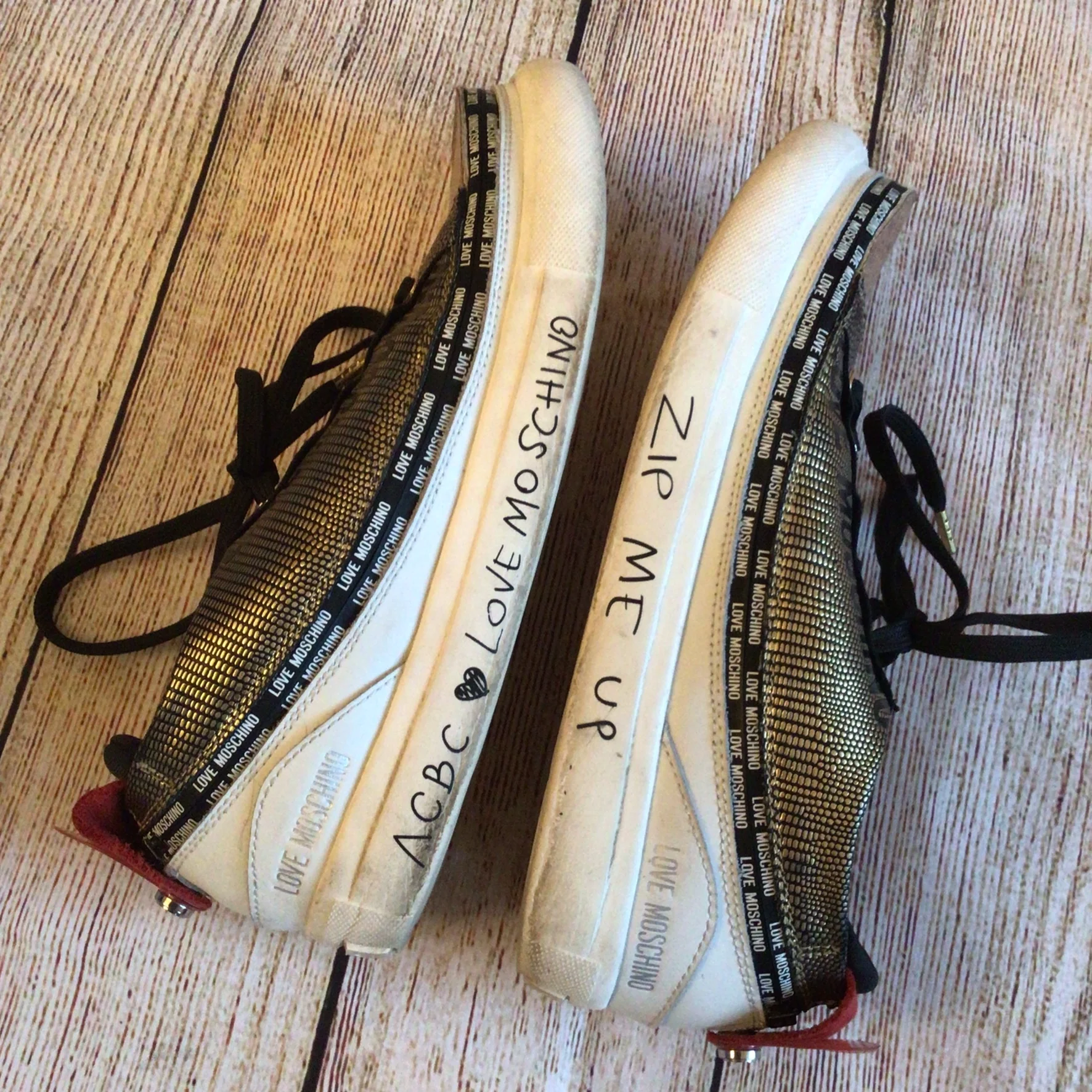 Love Moschino ACBC Gold Glitter & White Zipshoe Trainers Size 38 EU (4.5 UK) - Image 16