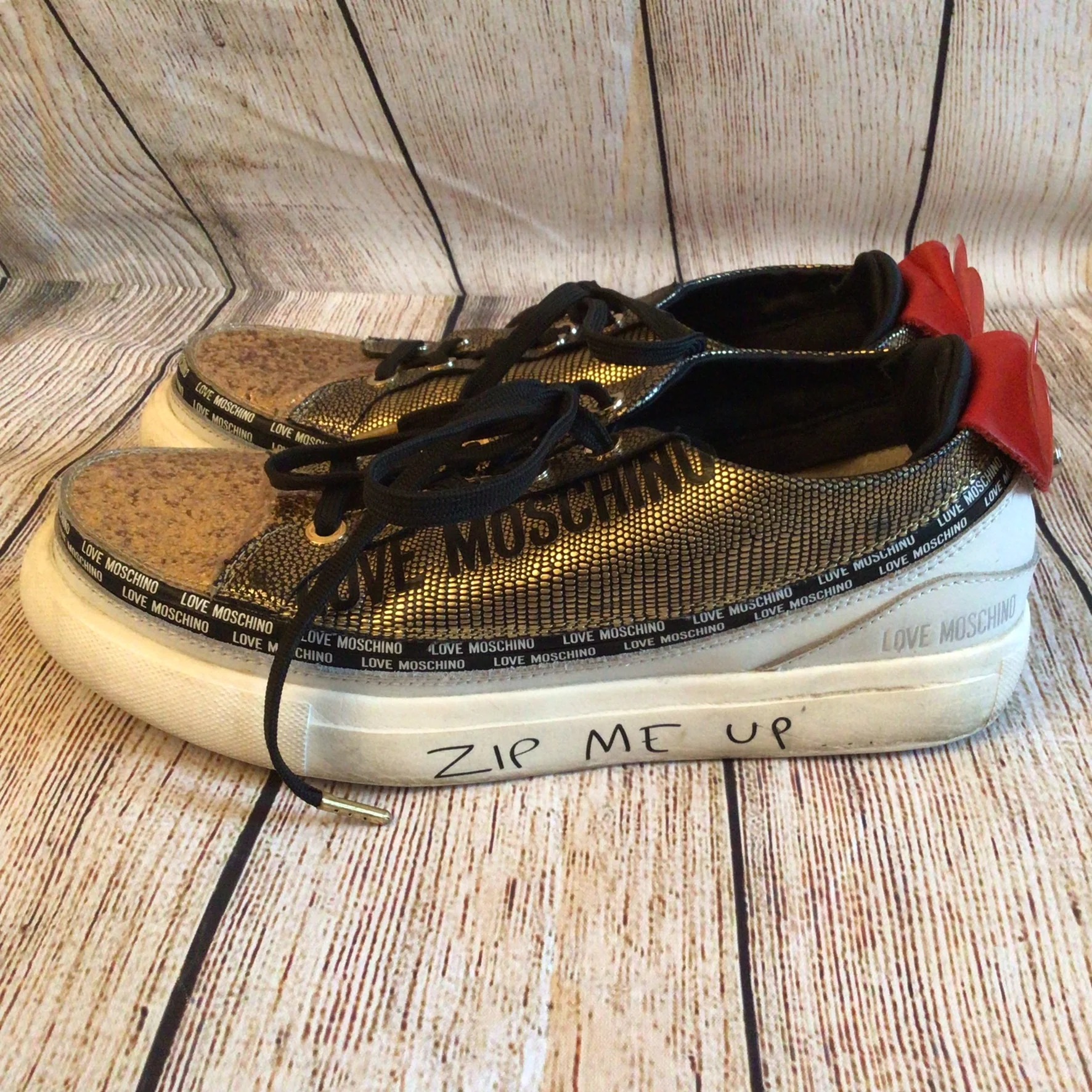 Love Moschino ACBC Gold Glitter & White Zipshoe Trainers Size 38 EU (4.5 UK) - Image 5