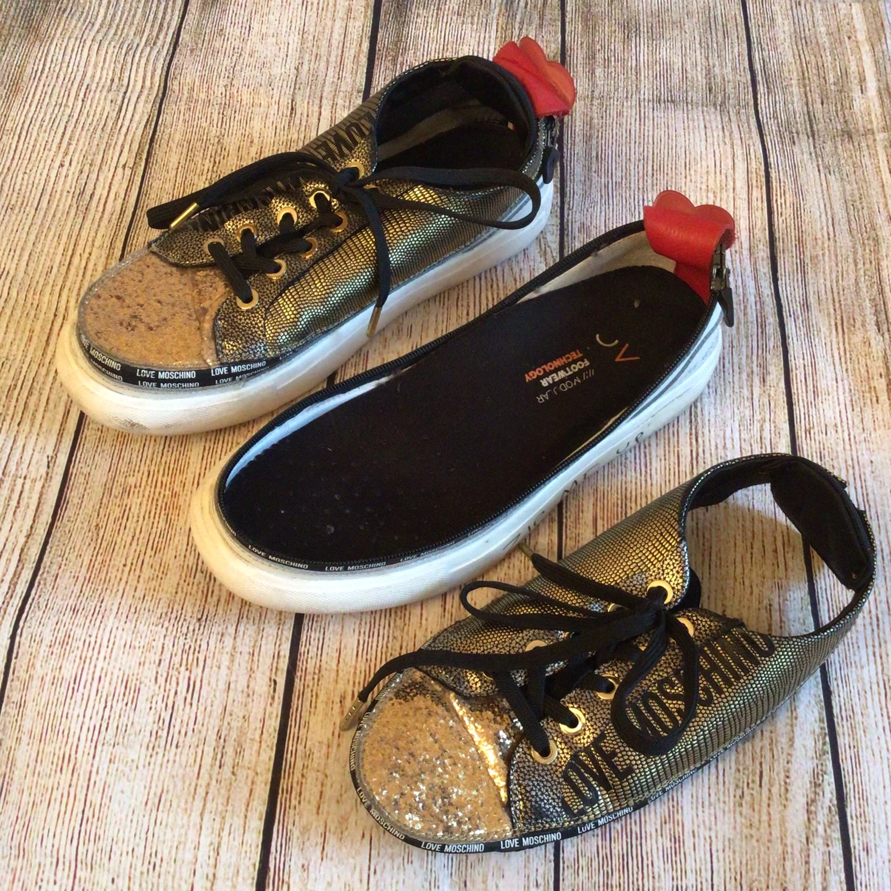 Love Moschino ACBC Gold Glitter & White Zipshoe Trainers Size 38 EU (4.5 UK) - Image 9